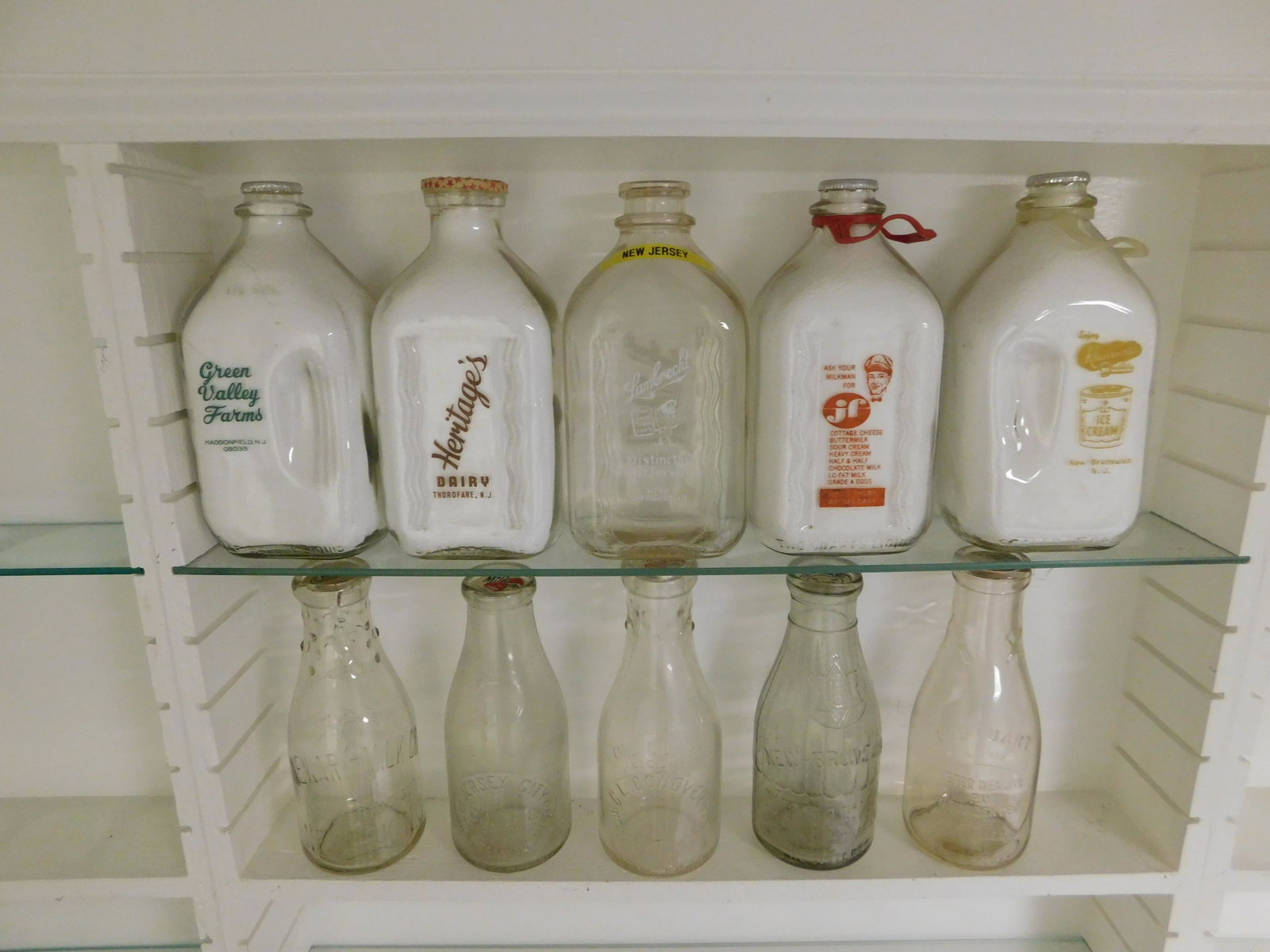 Lot of 10 NJ Dairy Bottles: Lot of 10 NJ Dairy Bottles including Krauszers Dairy - New Brunswick, Green Valley Farms - Haddonfield, Newark Milk Co - Newark - Crack and Chip, Lambrecht, Ug Nichols - Jersey City, Johanna Farms - F