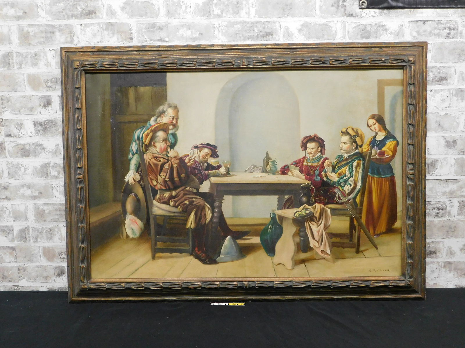 Oil on Canvas Renaissance Tavern by E. Resner (1 of 5)