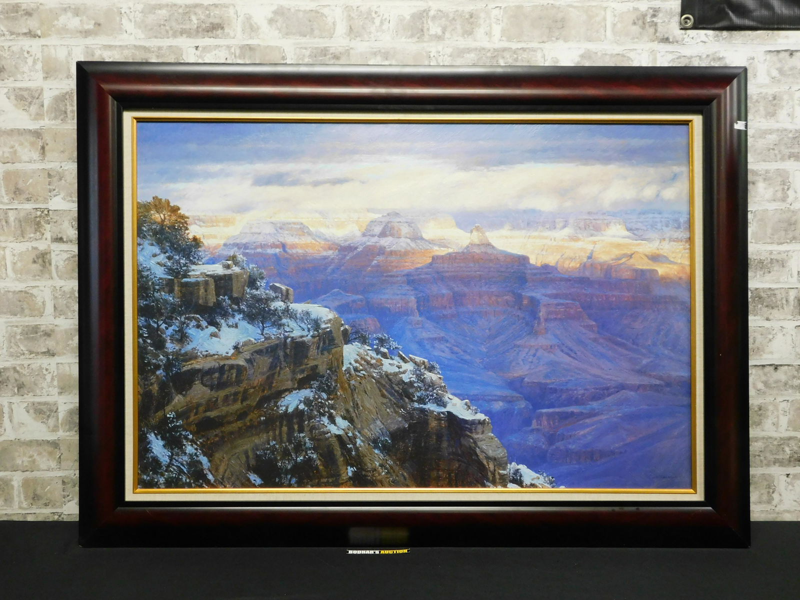 Winter Grandeur Revealed Giclee on Canvas by Curt Walters: Framed artist enhanced giclee on canvas by Curt Walters (American 1950-) by Brushstrokes entitled "Winter Grandeur Revealed". Signed lower right Curt Walters and numbered 638 out of 980. Comes with CO