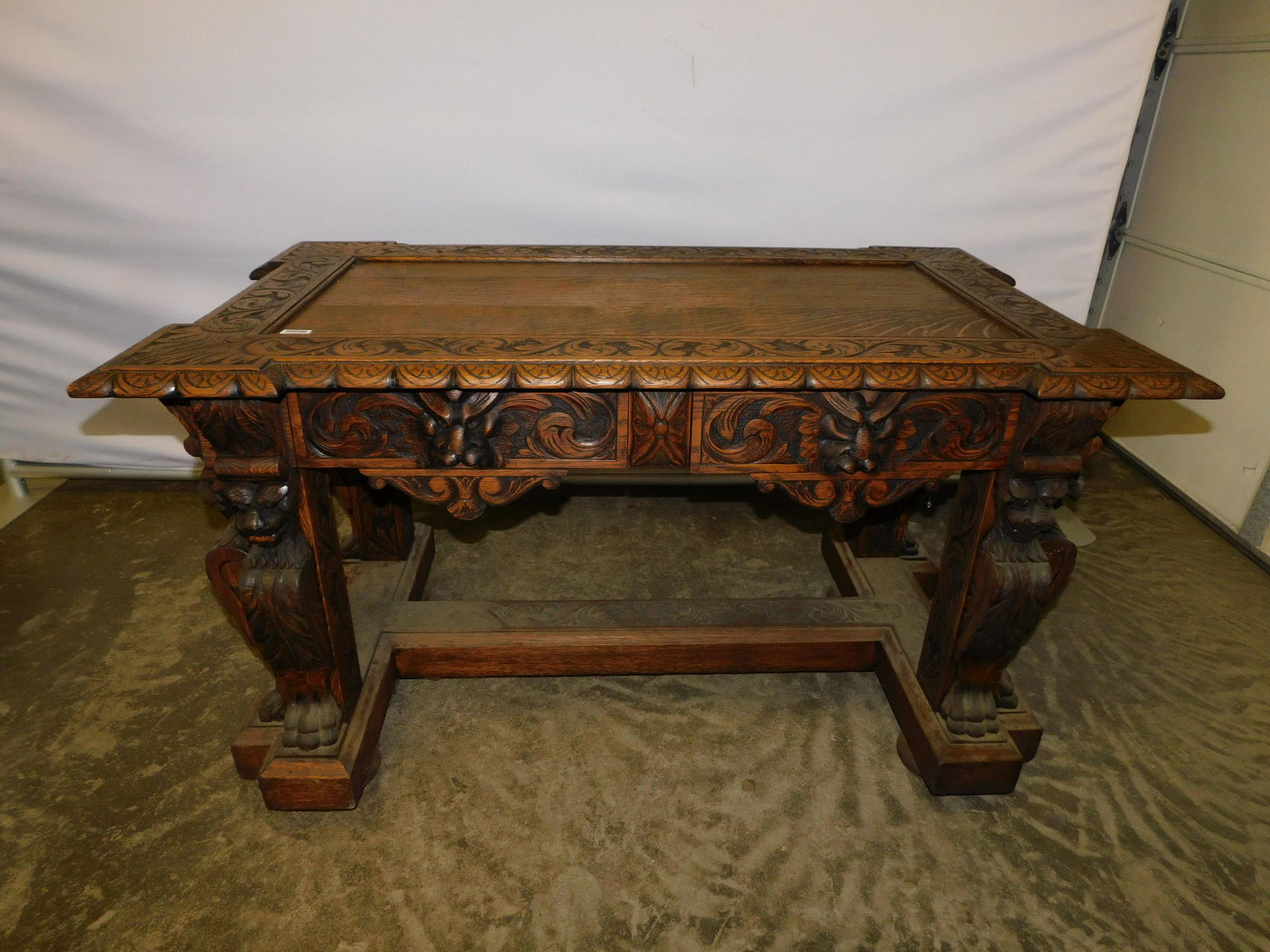 19th Century Oak Hand Carved Desk/Console Table (1 of 9)
