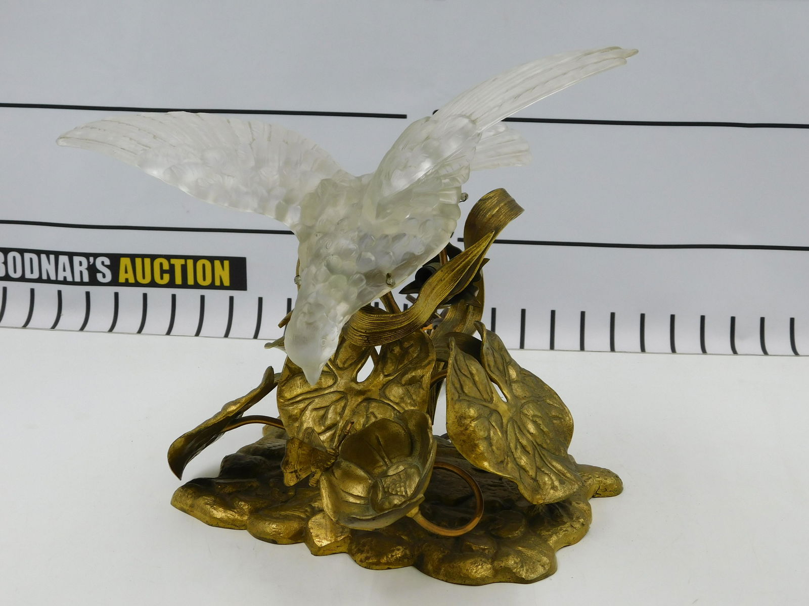 Bronze Figural Table Lamp with Crystal Dove Shade (1 of 10)