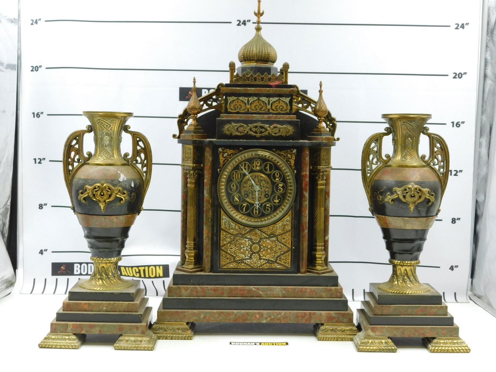 Bronze and Marble 3 Piece Cathedral Clock Set (1 of 20)