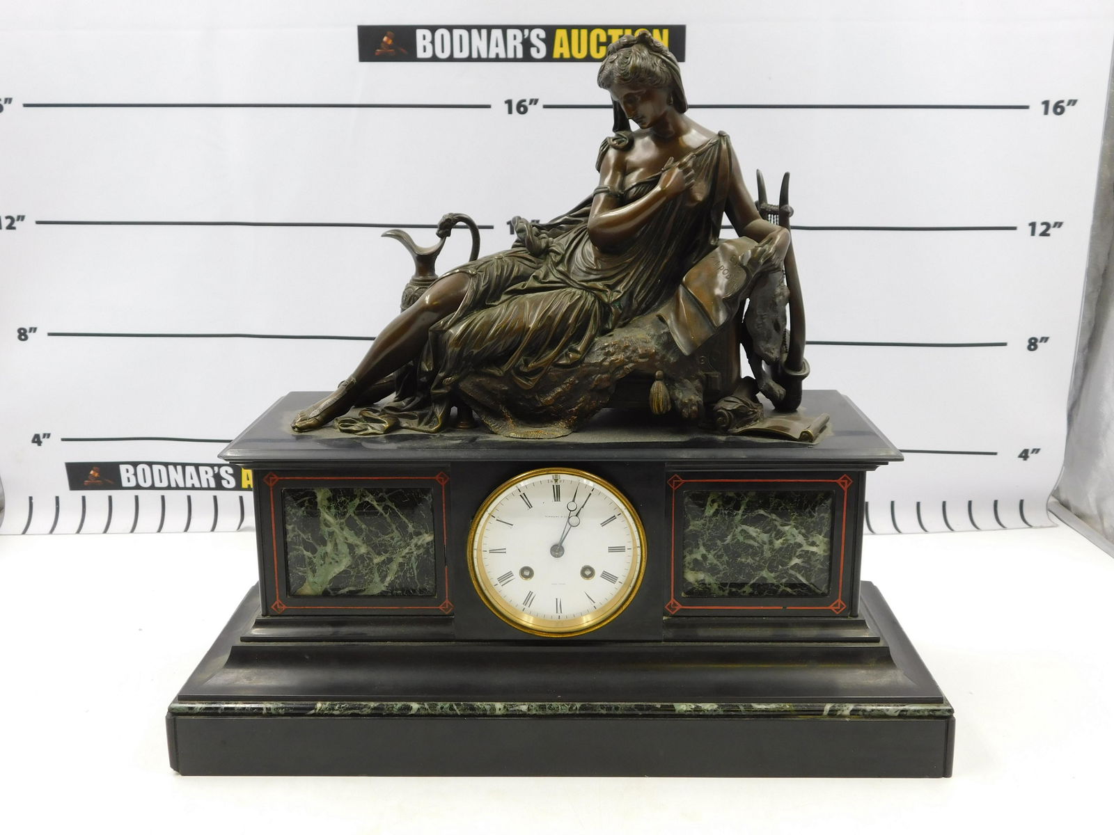 Tiffany & Co. Marble with Bronze Statue Mantle Clock (1 of 10)