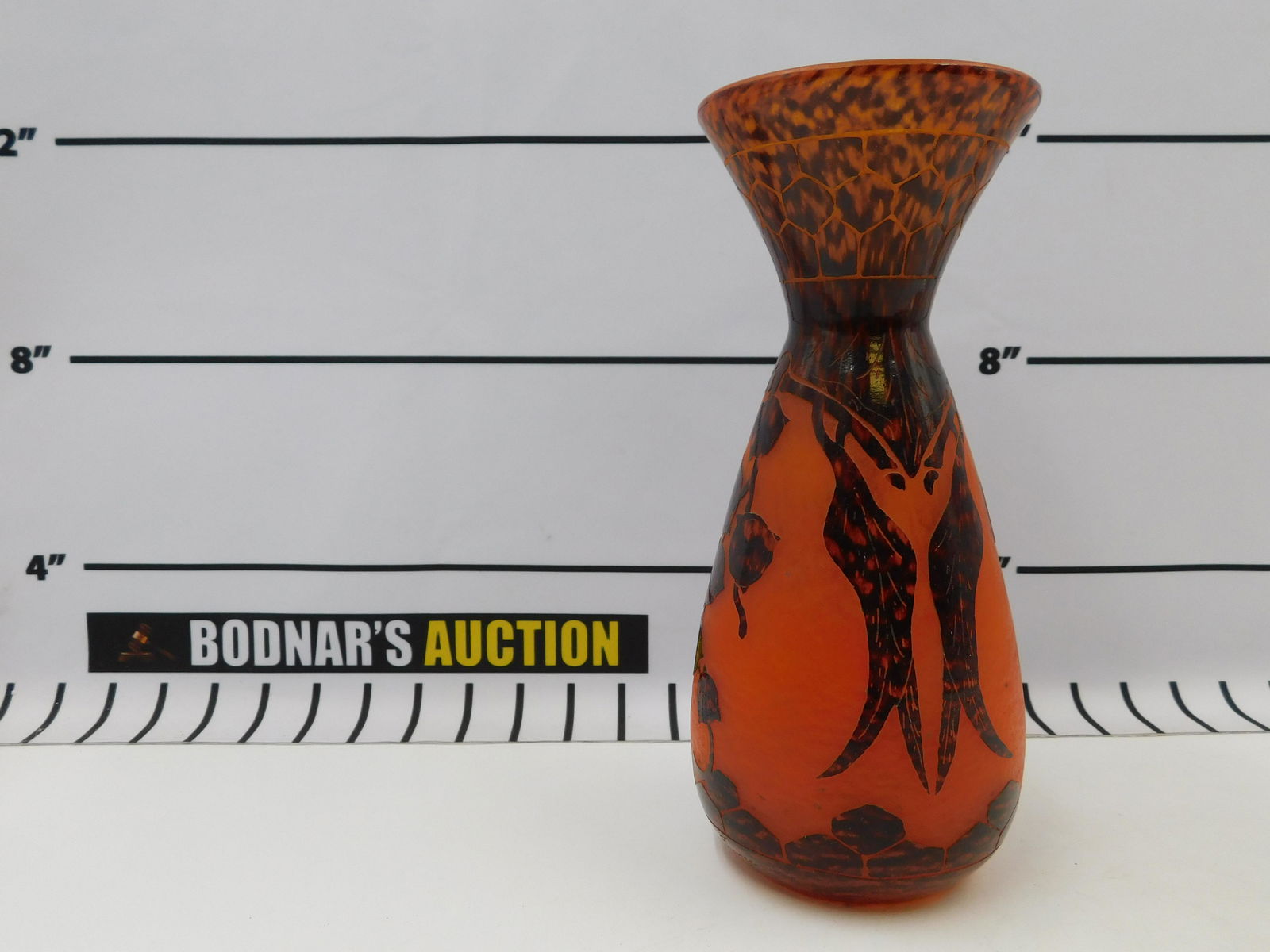 Cameo Cut Art Glass Vase: Cameo Cut Art Glass Vase signed Leverne Francais, France. Measures approx. 10.5" tall, 5" wide. All invoices must be paid within 24 hours of the sale. All items are shipped with Liveauctioneers Live S