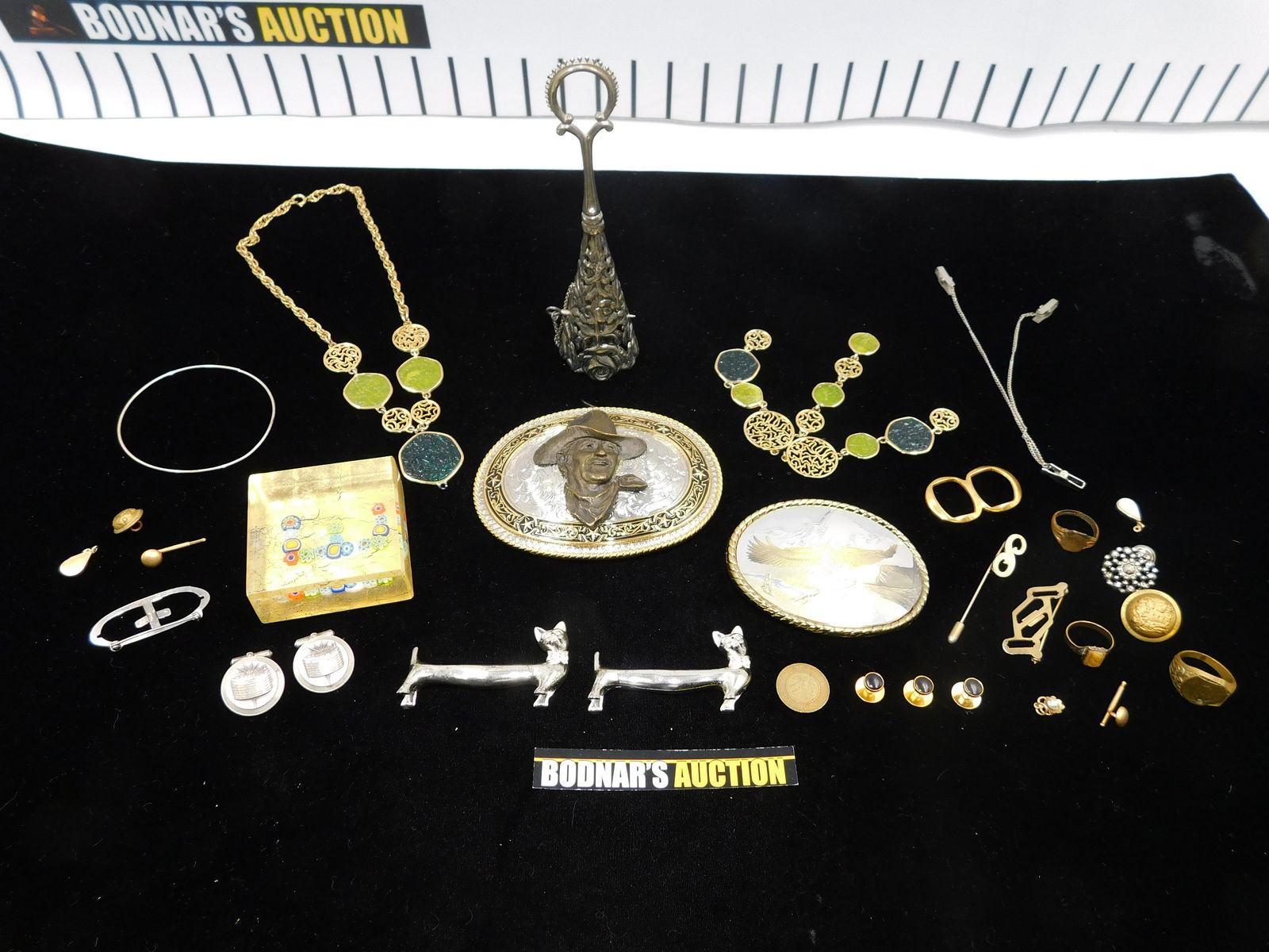 Lot of Assorted Jewelry, Belt Buckles, and Paperweight (1 of 10)