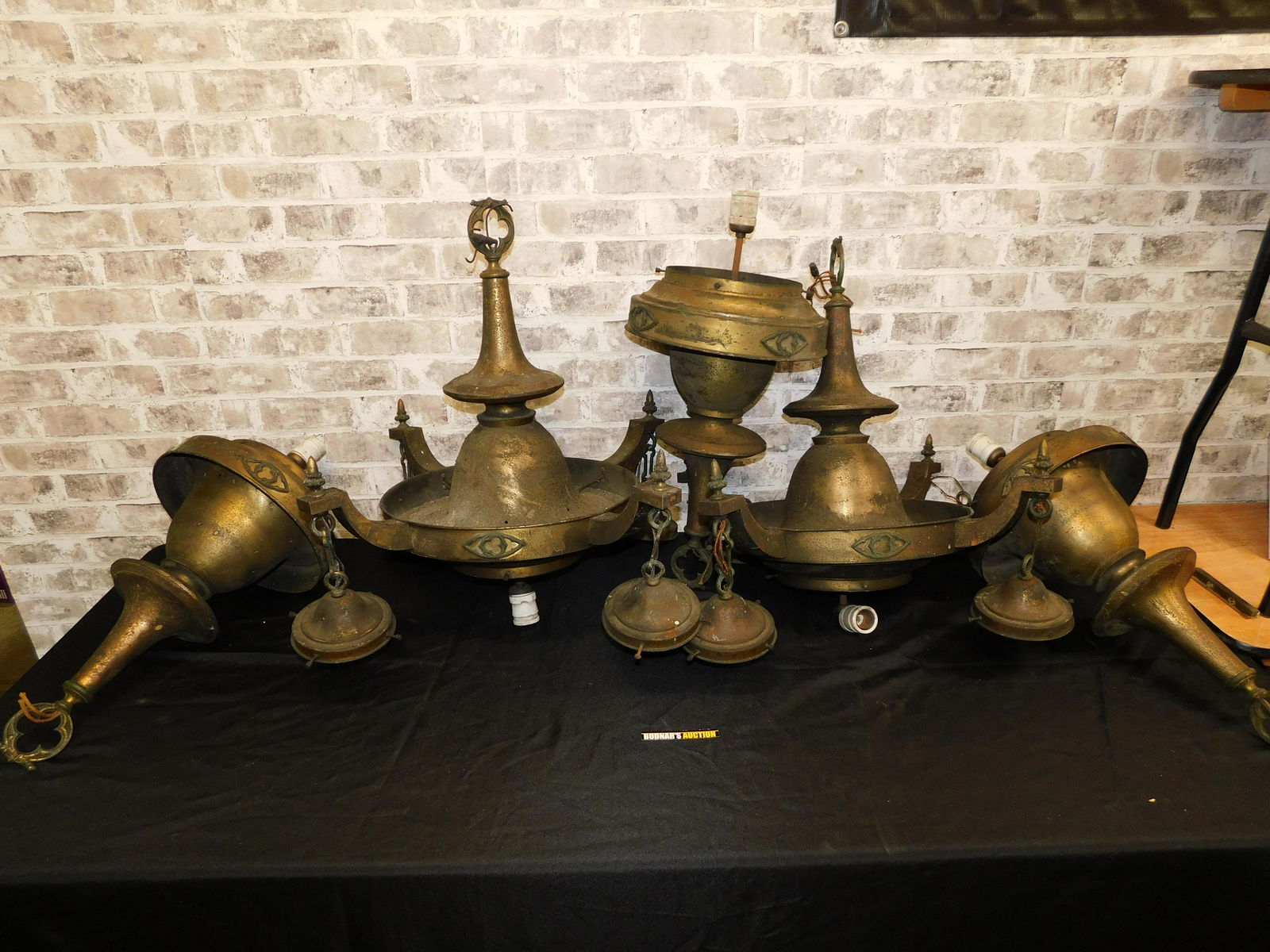 Set of 5 Arts and Crafts Hanging Metal Chandeliers (1 of 11)