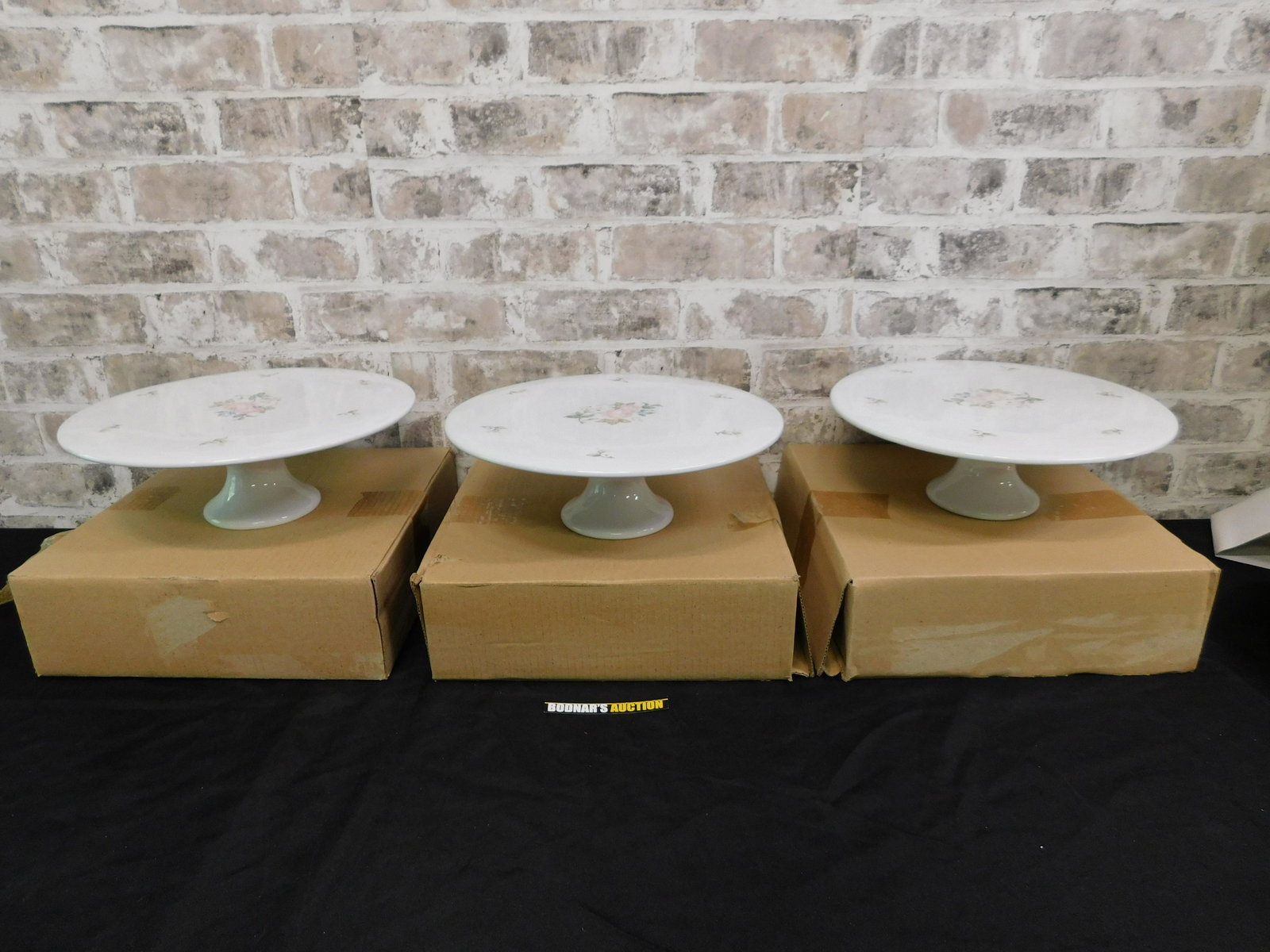 Lot of 3 Gorham Lady Anne Cake Plates: Lot of 3 Gorham Lady Anne Cake Plates. Measures 4" tall x 12" diameter. Comes with original box. Please read the terms and conditions. This sale will be broadcast live on sale day with full descriptio