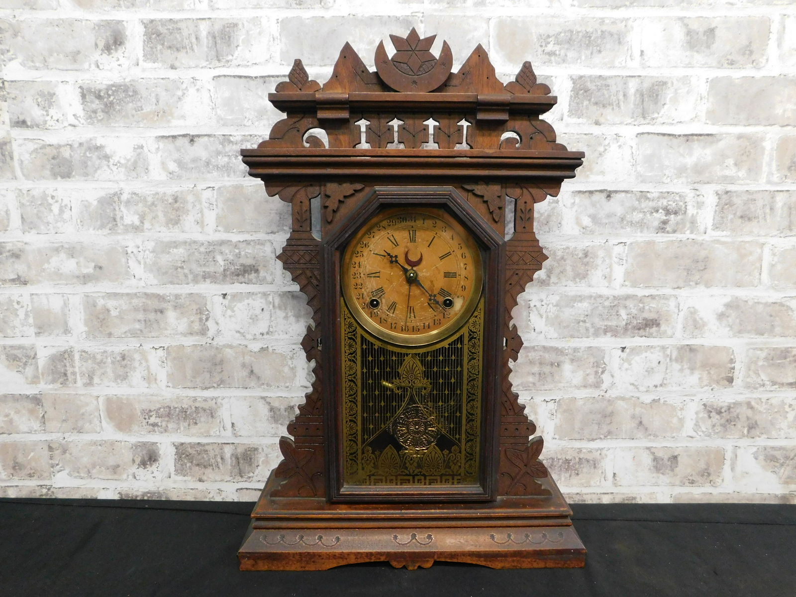 East Lake Victorian Gingerbread Shelf Clock with Calendar Face (1 of 8)