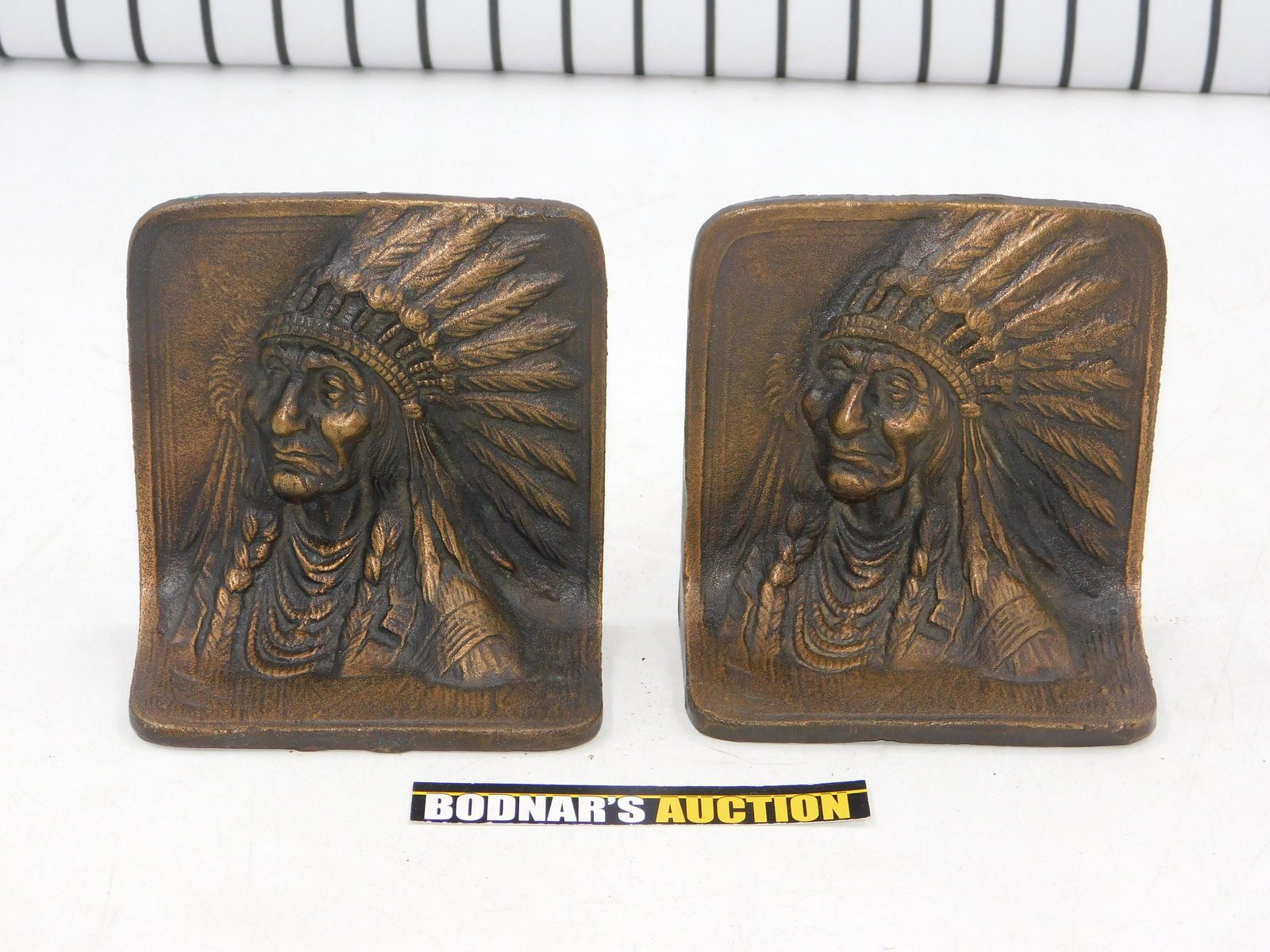 Pair of Bronze Native American Indian Chief Bookends (1 of 7)