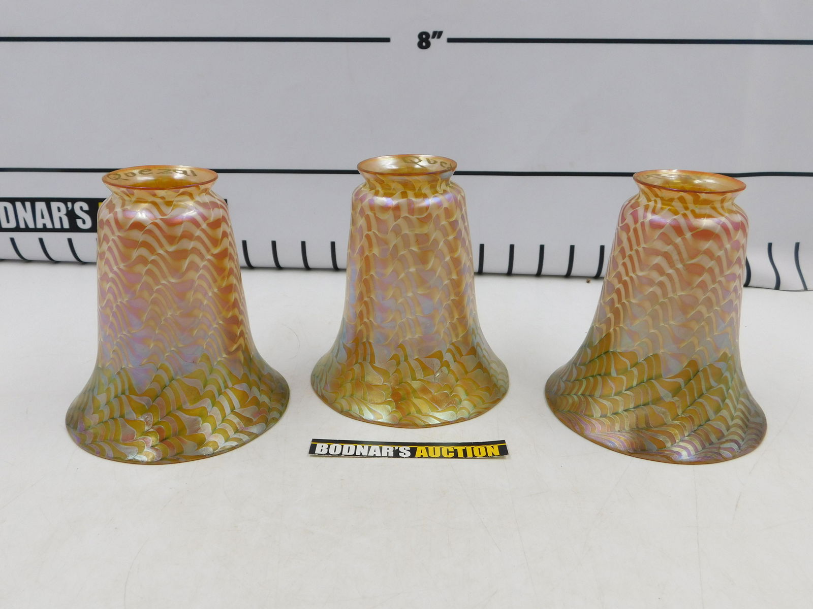 Set of 3 Quezal Art Glass Lamp Shades (1 of 8)