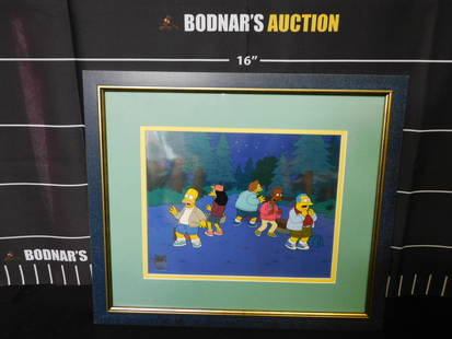 The Simpsons Original Cel Set-Up "How I Spent My Summer Vacation": The Simpsons Original Hand Painted Cel Set-Up Entitled "How I Spent My Summer Vacation" - 20th Century Fox. Comes with COA. Professionally Framed and Matted. Measures 18.25" wide x 15.75" tall. All in