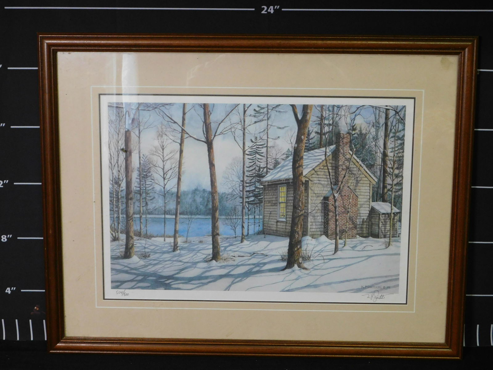 Framed Lithograph of Winter Cottage Scene (1 of 4)