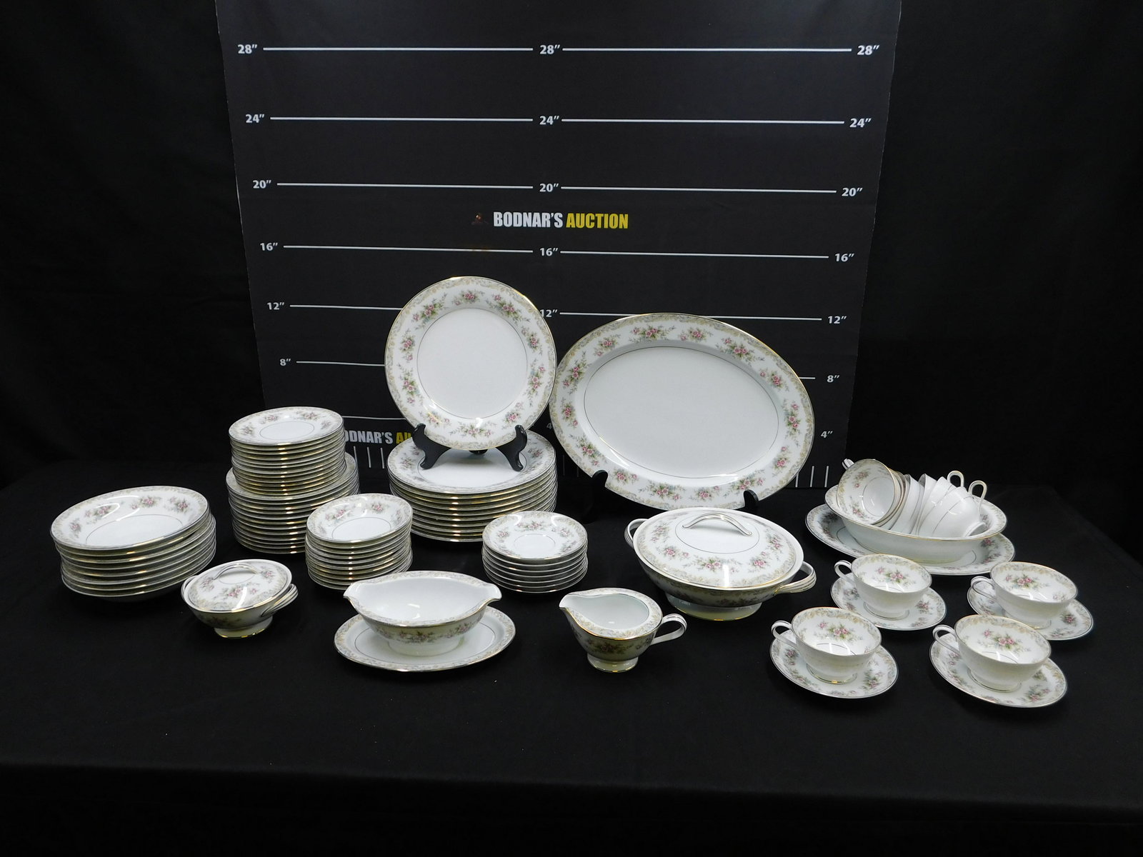 Noritake Dinnerware Set - Approx. 82 Pieces: Noritake Dinnerware Set - Somerset Pattern - Approx. 82 Pieces. Including (11) 10.5" Dinner Plates, (12) 7.5" Salad Plates, (12) 6.5" Bread Plates, (11) Cups and Saucers, (10) 5.5" Fruit Bowls, (8) 7.