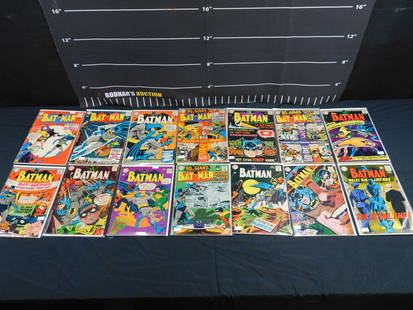 Lot of 14 Silver Age Batman Comics: Lot of 14 Silver Age Batman Comics including Issues #145, 164, 177, 182, 184, 185, 188, 191, 196, 197, and 203-206. Please read the terms and conditions. This sale will be broadcast live on sale day w