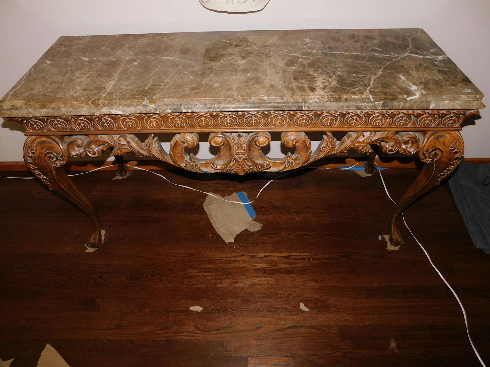 Hand-carved Marble Top Console/Library Table (1 of 6)