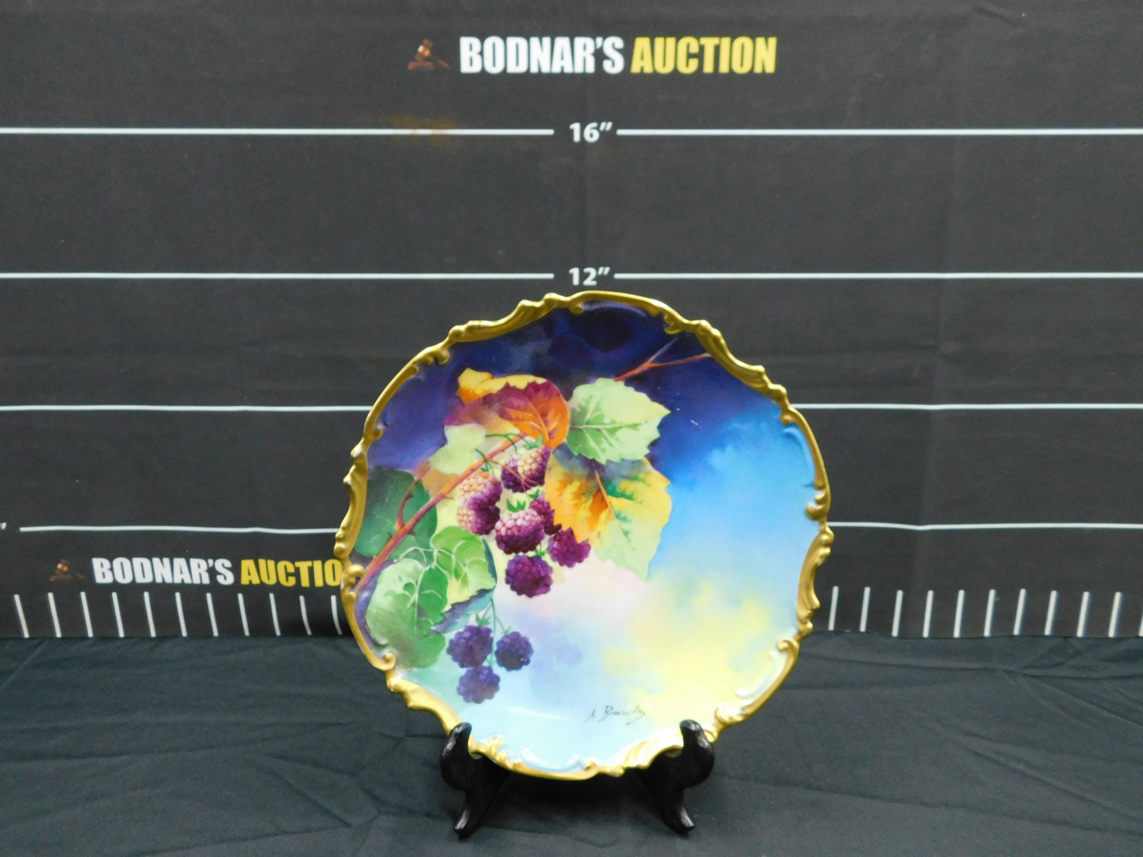 Limoges Hand Painted Portrait Plate of Blackberries (1 of 6)