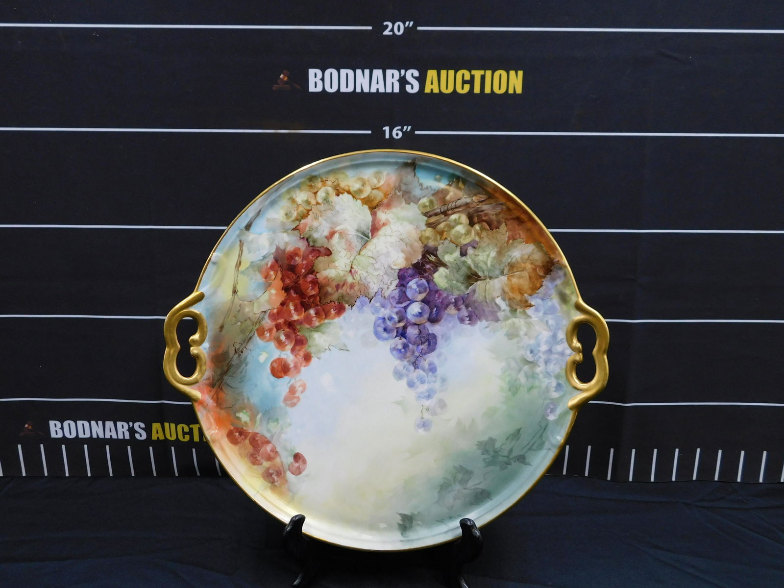 19th Century Hand Painted Serving Tray with Grapes on a Vine (1 of 4)