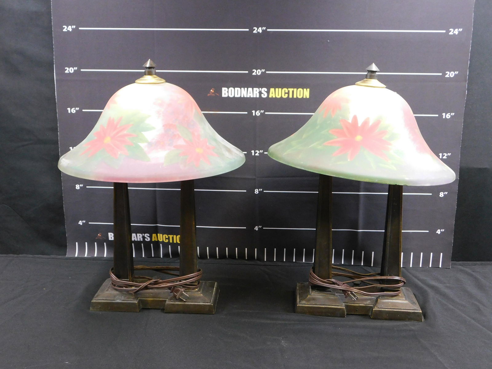 Pair of Table/Desk Lamps with Reverse Painted Shades (1 of 9)
