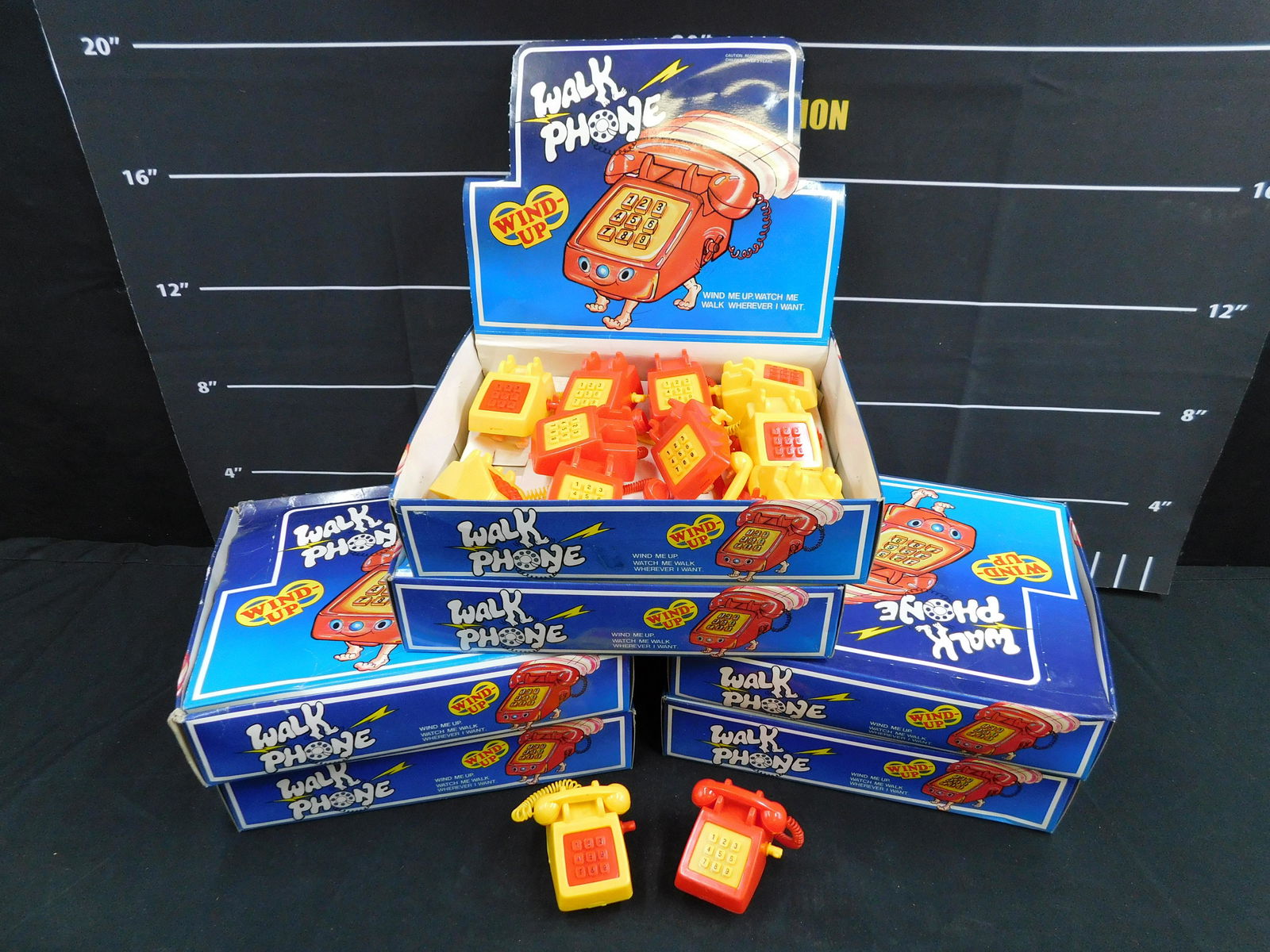 Lot of 48 Wind Up Telephone Toys: Lot of 6 Tabletop Cases containing 12 Each of Walk Phone Wind Up Telephone Toy. #303D. Made in Hong Kong. Please read the terms and conditions. This sale will be broadcast live on sale day with full d