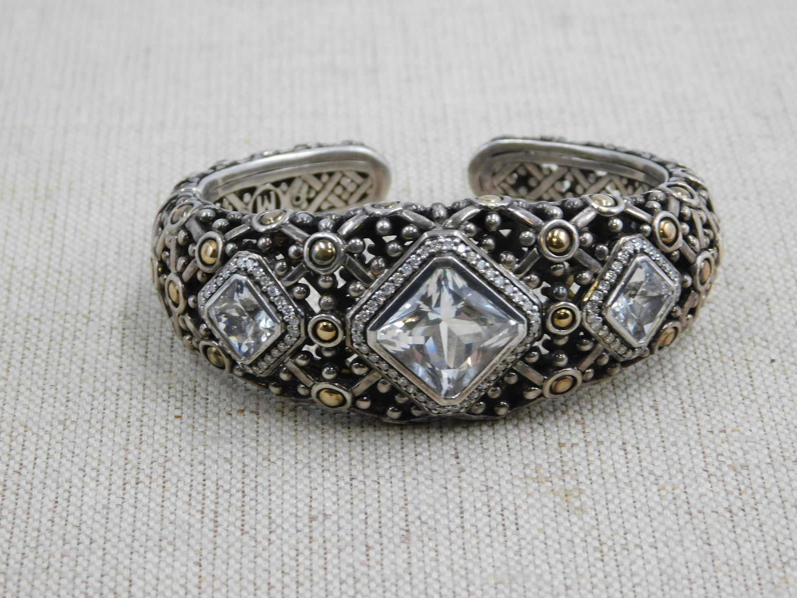 John Hardy Sterling and 18kt White Topaz Diamond Cuff Bracelet (1 of 7)