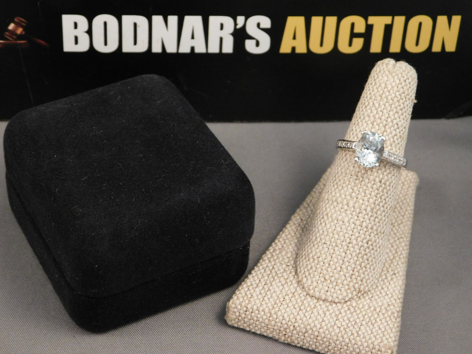 14K White Gold Ladies Ring with Blue Stone and Diamonds (1 of 6)