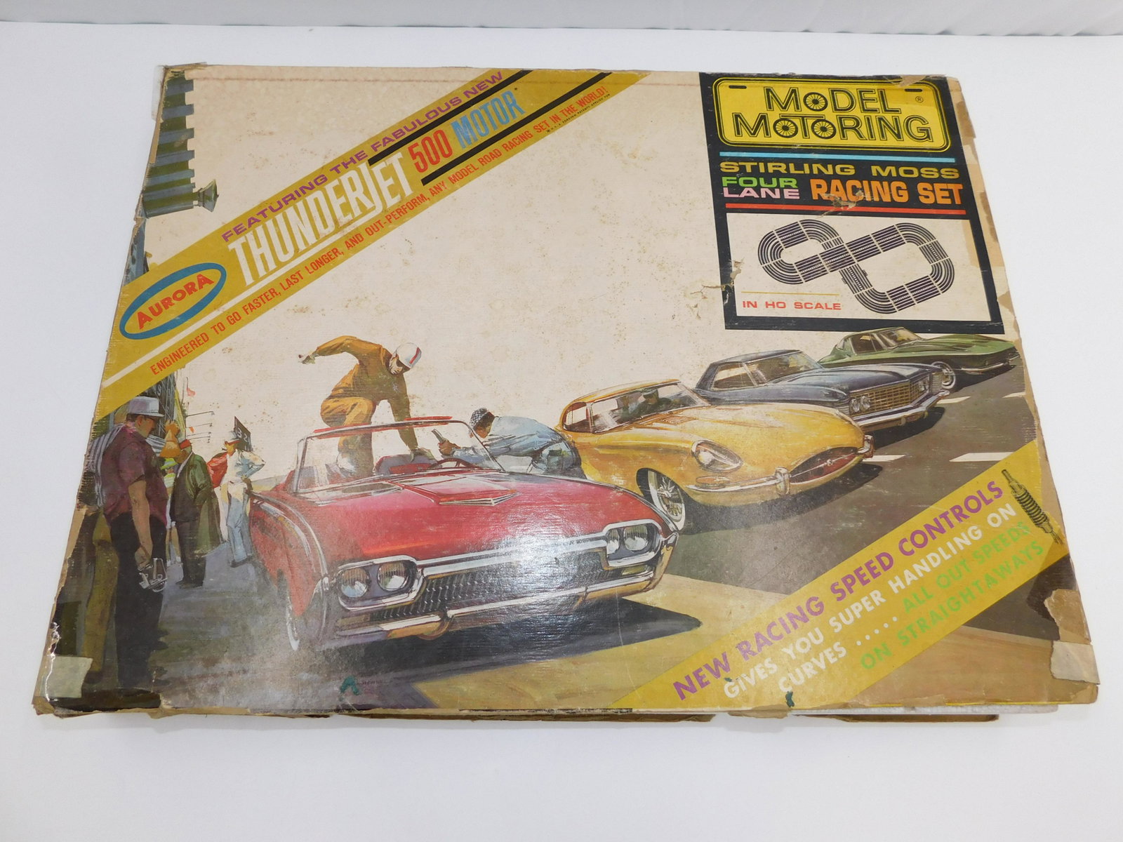 Voiture De Slot Aurora Thunder Jet 500 - Hot Rod Roadster Crème, HO, Antérieure à 1970, Vintage