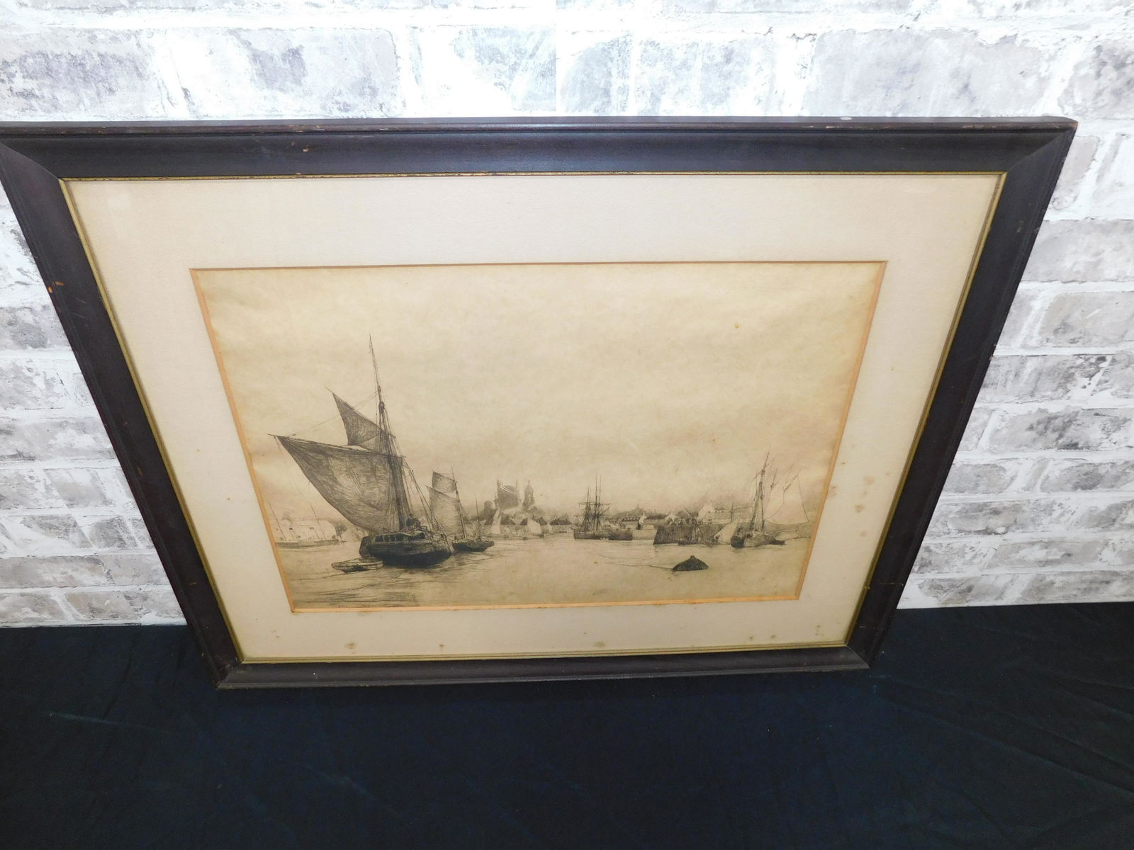 19th Century Etching - Ships in Harbor (1 of 4)