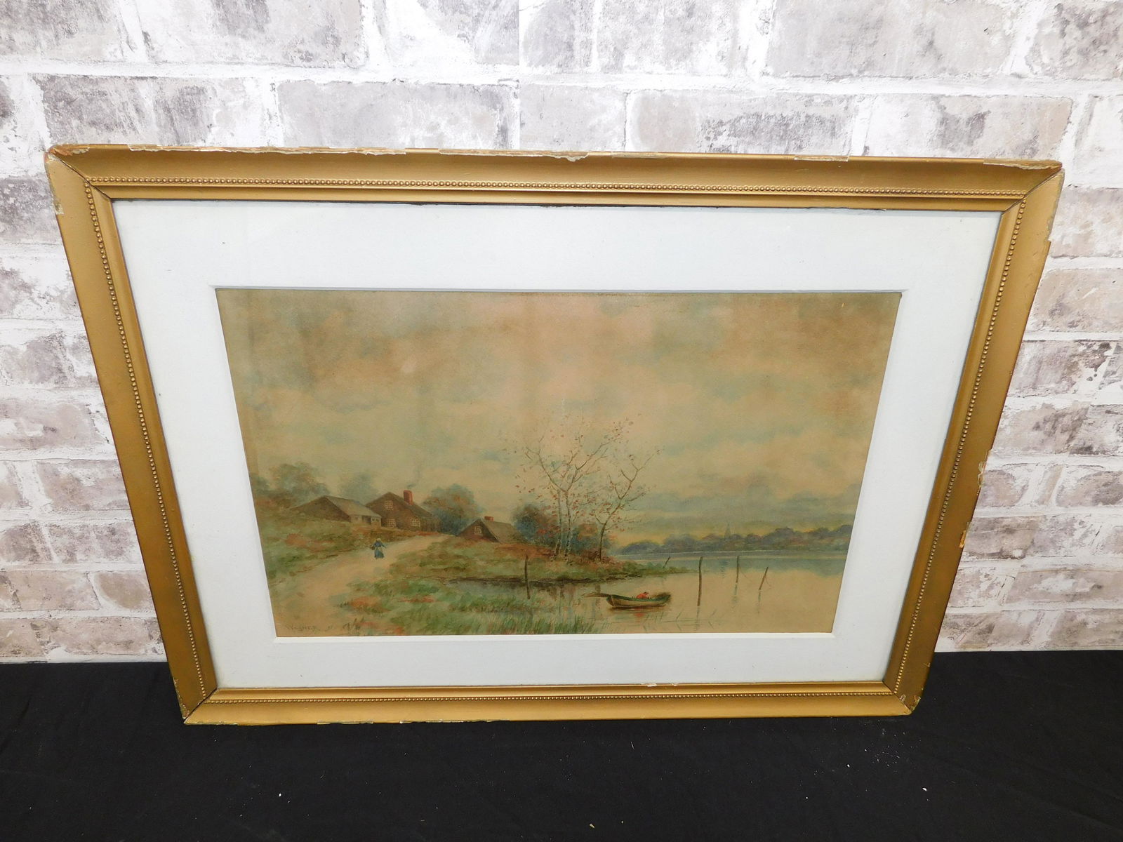 Watercolor on Paper of Colonial Home on a River (1 of 4)