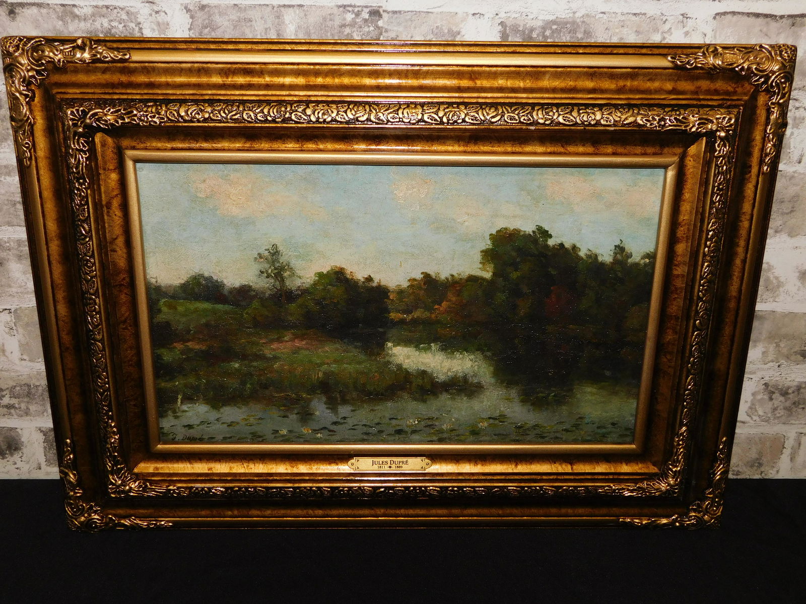 Oil on Board - French Landscape Barbizon School: Oil on Board by Jules Dupre (1811-1889). Impressionist French River Landscape (Barbizon School). Signed lower left. Measures 17.5" tall x 24.5" wide. All invoices must be paid within 24 hours of the s