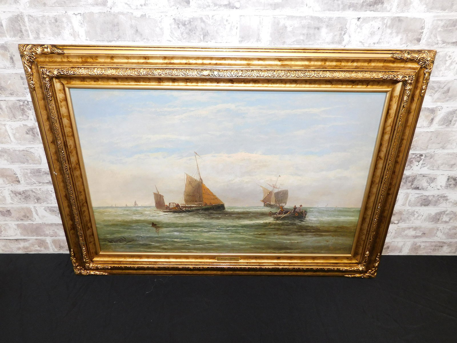 19th Century Oil on Board - Fishing Boats on Calm Sea (1 of 4)