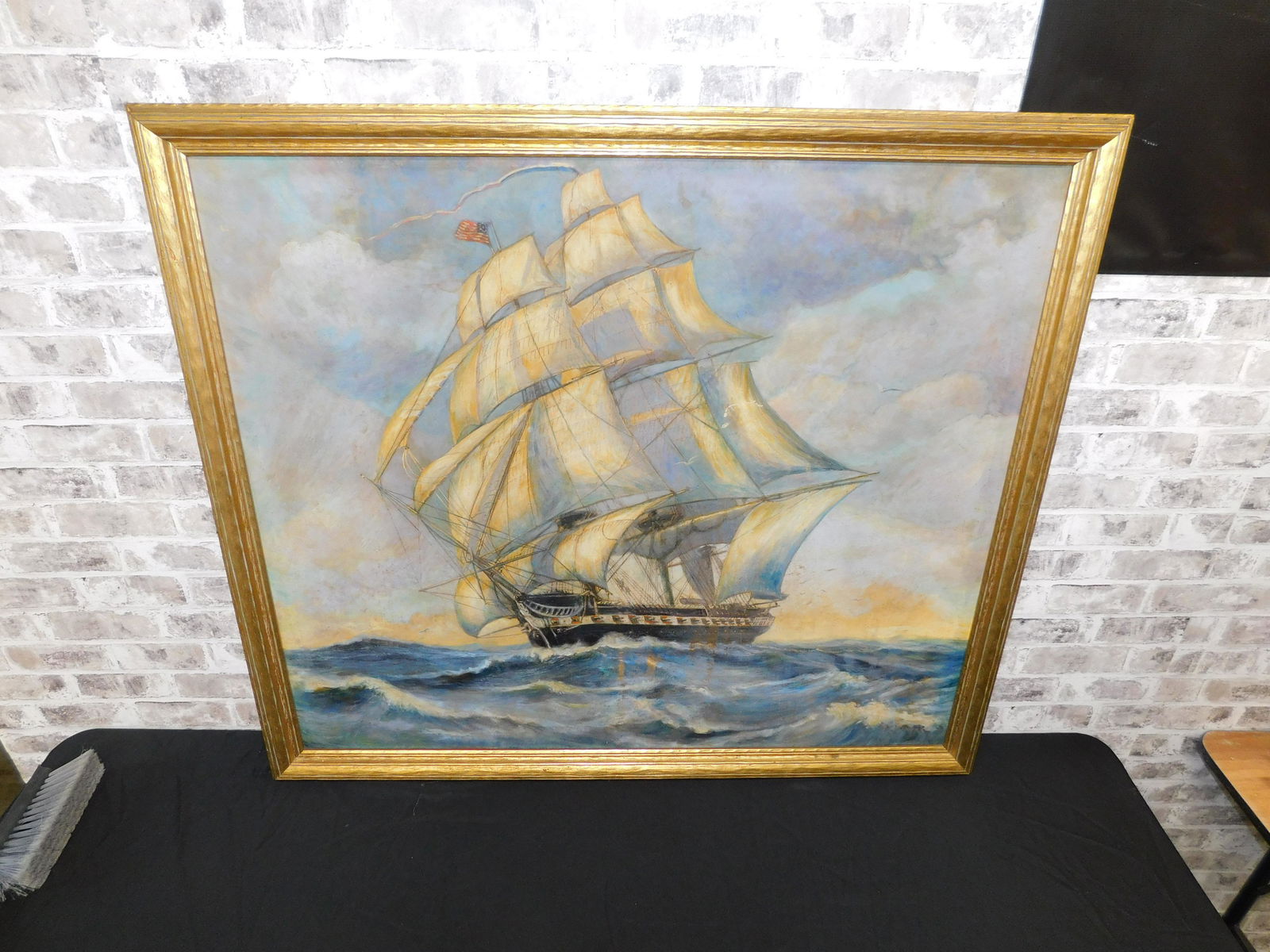 Oil on Board - Sailing Ships with Early American Flag (1 of 7)