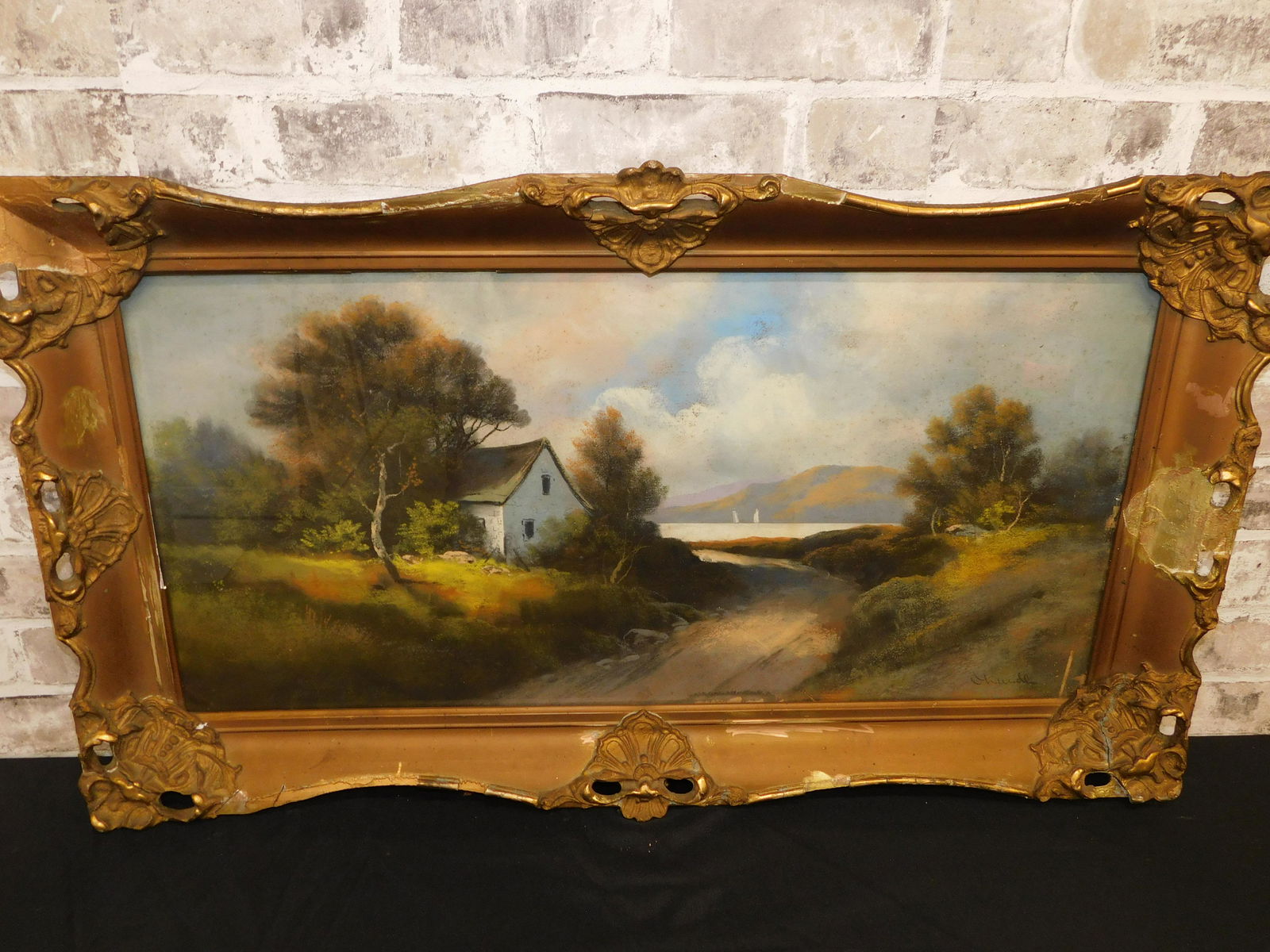 19th Century Pastel of Cottage Scene (1 of 6)