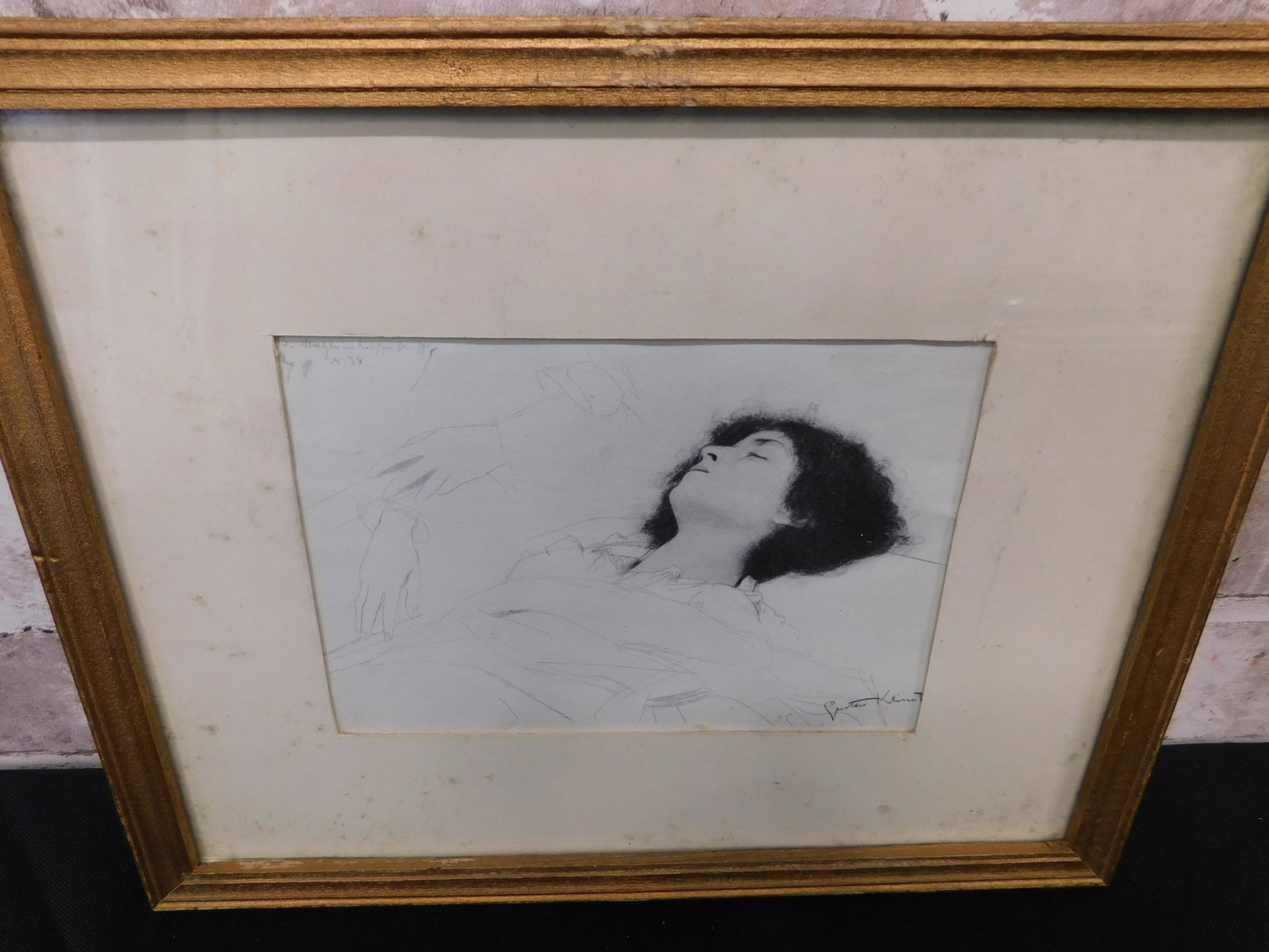 Print by Gustav Klimt - Woman in Bed: Print by Gustav Klimt (1862-1918). Depicting a woman in bed without an outline of hands attending to her. Measures 8.5" tall x 10.5" wide. All invoices must be paid within 24 hours of the sale. Shippi