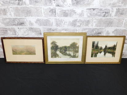 Lot of 3 Hand Colored Art Photographs: Lot of 3 Hand Colored Art Photographs including One by Wallace Nutting depicting Orchard - Signed bottom right by his Secretary, Another Entitled "Saco Shores Maine" depicting a Canal and Trees - Unde