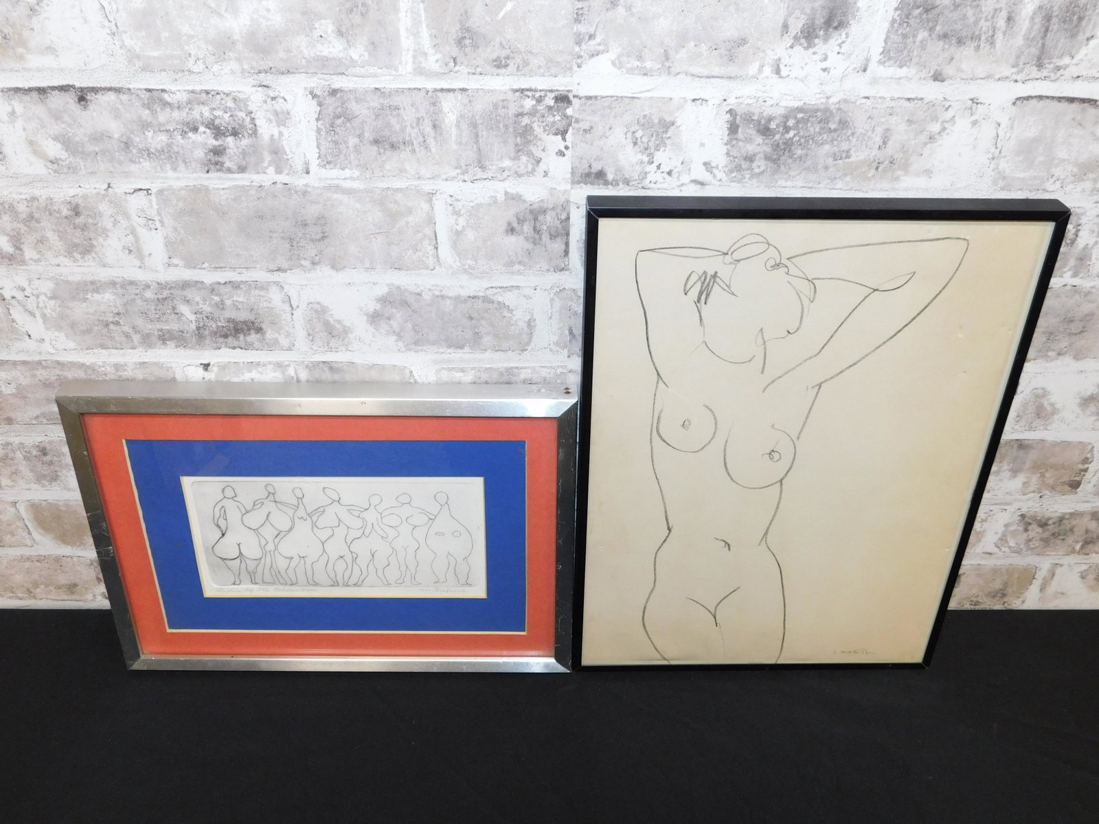 Lot of 2 Pieces of Art: Lot of 2 Pieces of Art including Etching by M Dietrich Entitled "Ladies of the Golden Door" and Lithograph by Henri Matisse (1869-1954) depicting a Nude Woman. Largest measures 15.75" tall x 11.75" wi