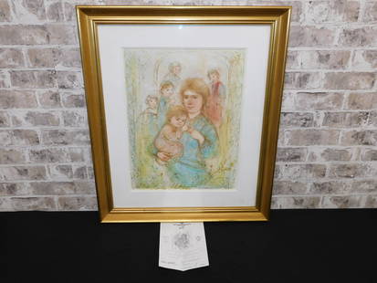 Artist Proof with Pastel - "Arielle and Amy": Artist Proof with Pastel by Edna Hibel (1917-2014). Entitled "Arielle and Amy". Marked lower left. Signed lower right. Comes with COA. Measures 28" tall x 24" wide. All invoices must be paid within 24