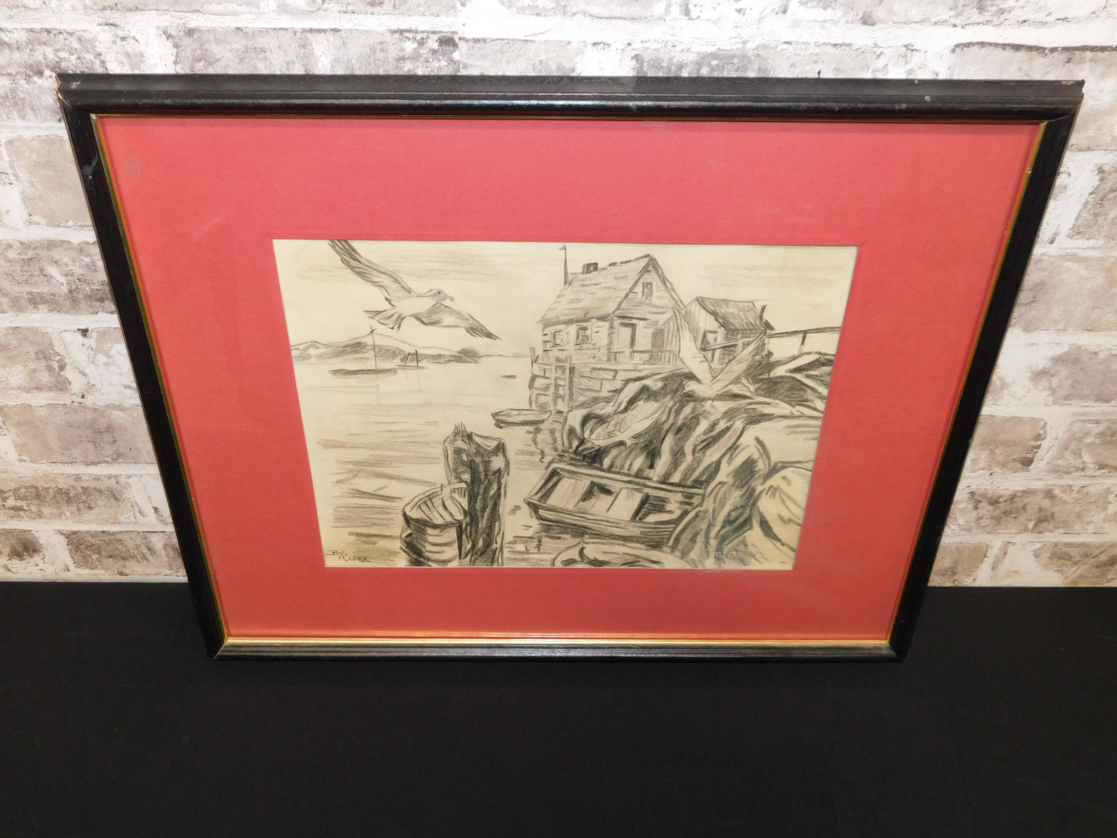 Charcoal on Paper - Seagull in Flight: Charcoal on Paper by Clark depicting a Seagull in Flight at a Shore. Measures 17" tall x 21.5" wide. All invoices must be paid within 24 hours of the sale. Shipping options are the Liveaship from live