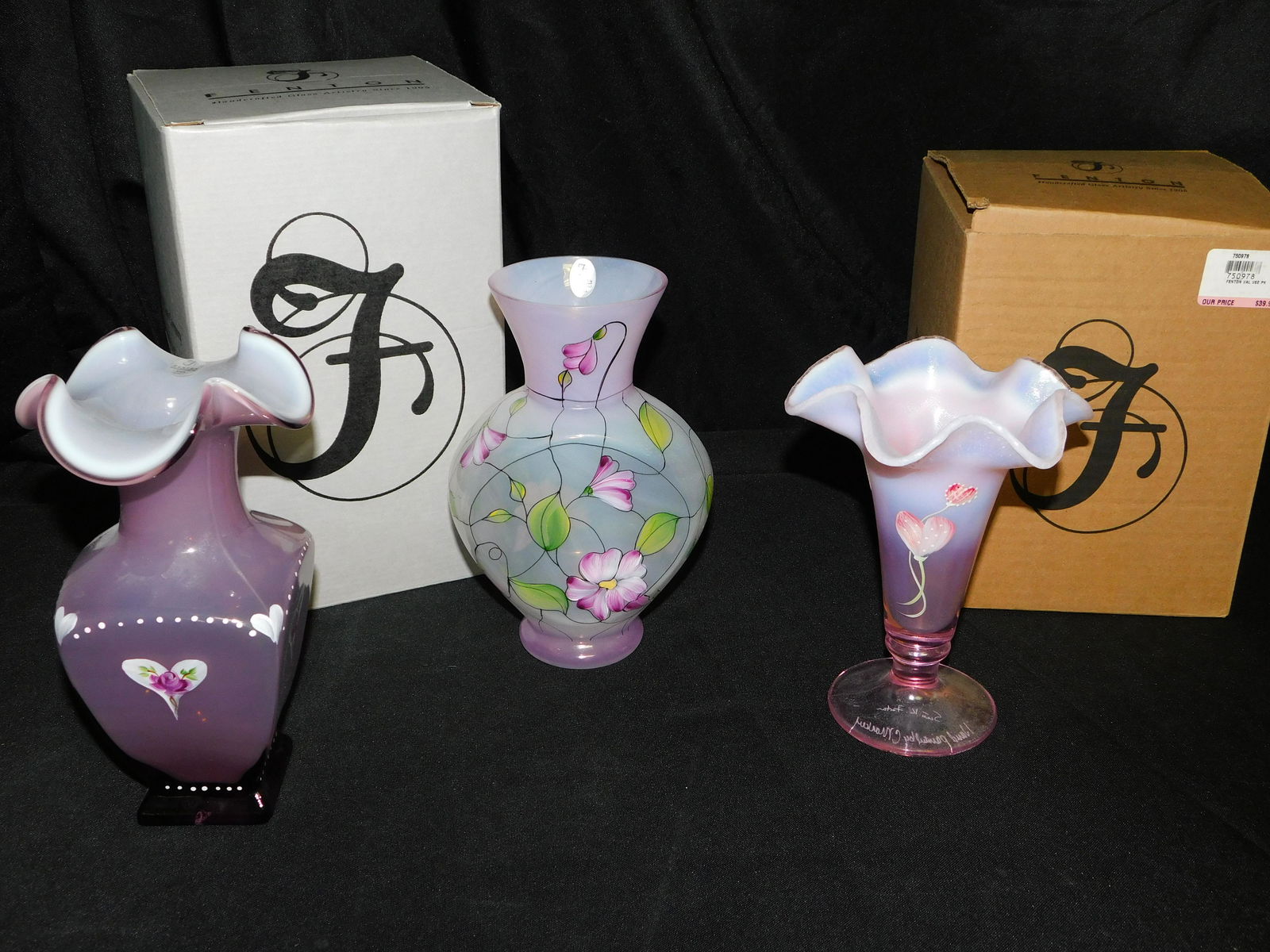 Lot of 3 Hand Painted Fenton Vases (1 of 4)