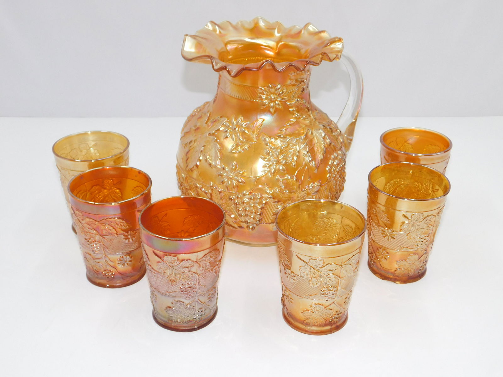 Carnival Glass Water Pitcher Set (1 of 6)