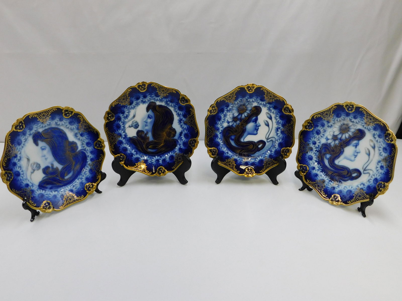 Lot of 4 Rosenthal Art Nouveau Flow Blue Plates (1 of 4)