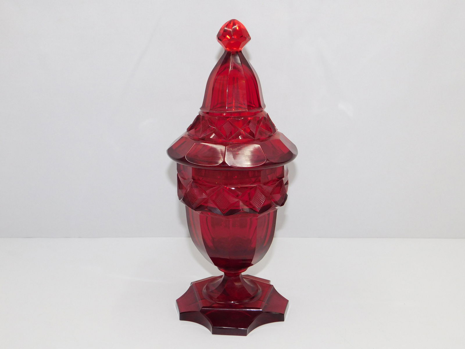 Bohemian Ruby Glass Covered Urn (1 of 4)