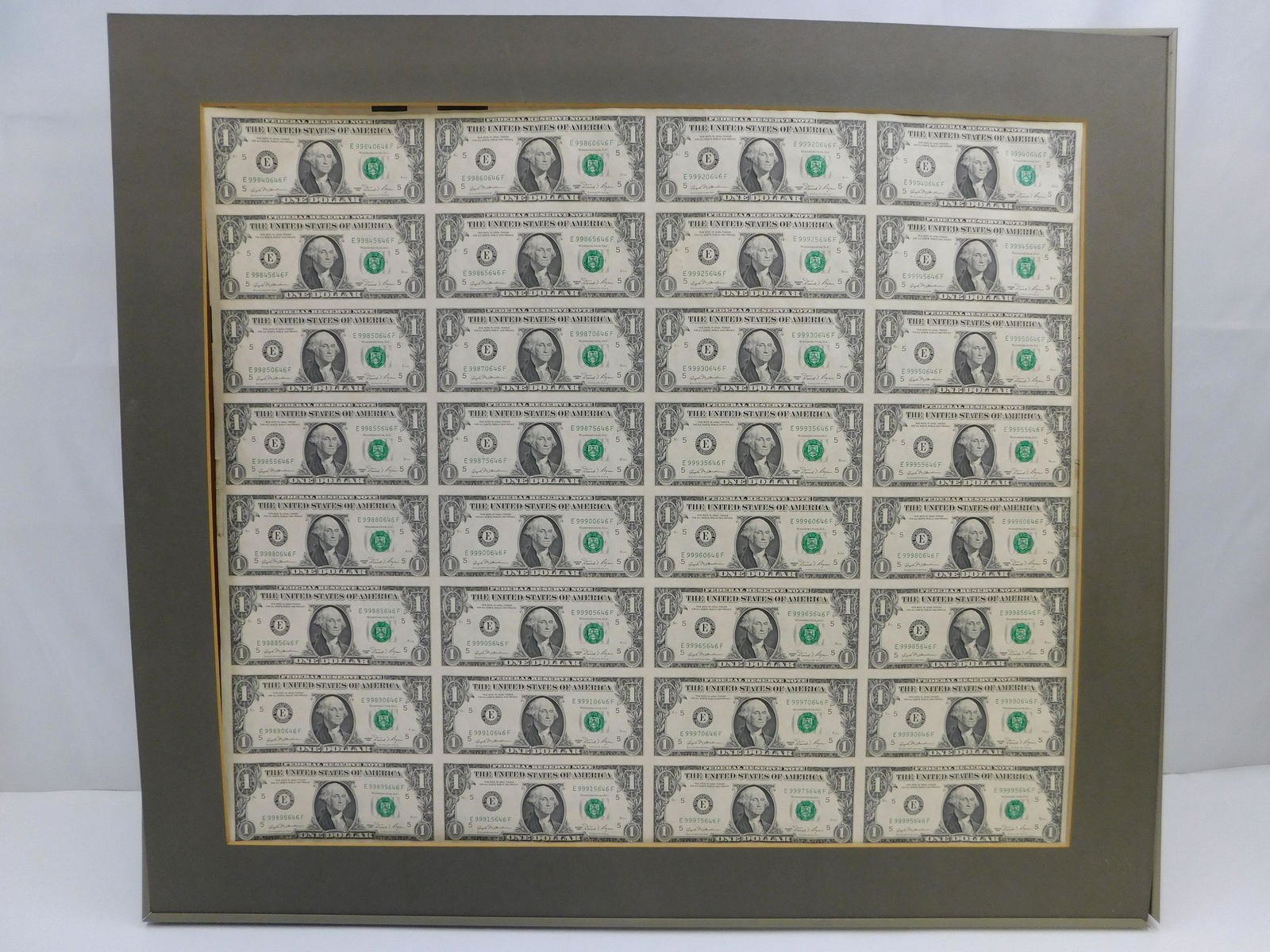Uncut Sheet of 1981 US Dollars: Uncut Sheet of 1981 US Dollars. Richmond Virginia Mint. Measures 21" tall x 24" wide. All invoices must be paid within 24 hours of the sale. Shipping options are the Liveaship from liveauctionners as