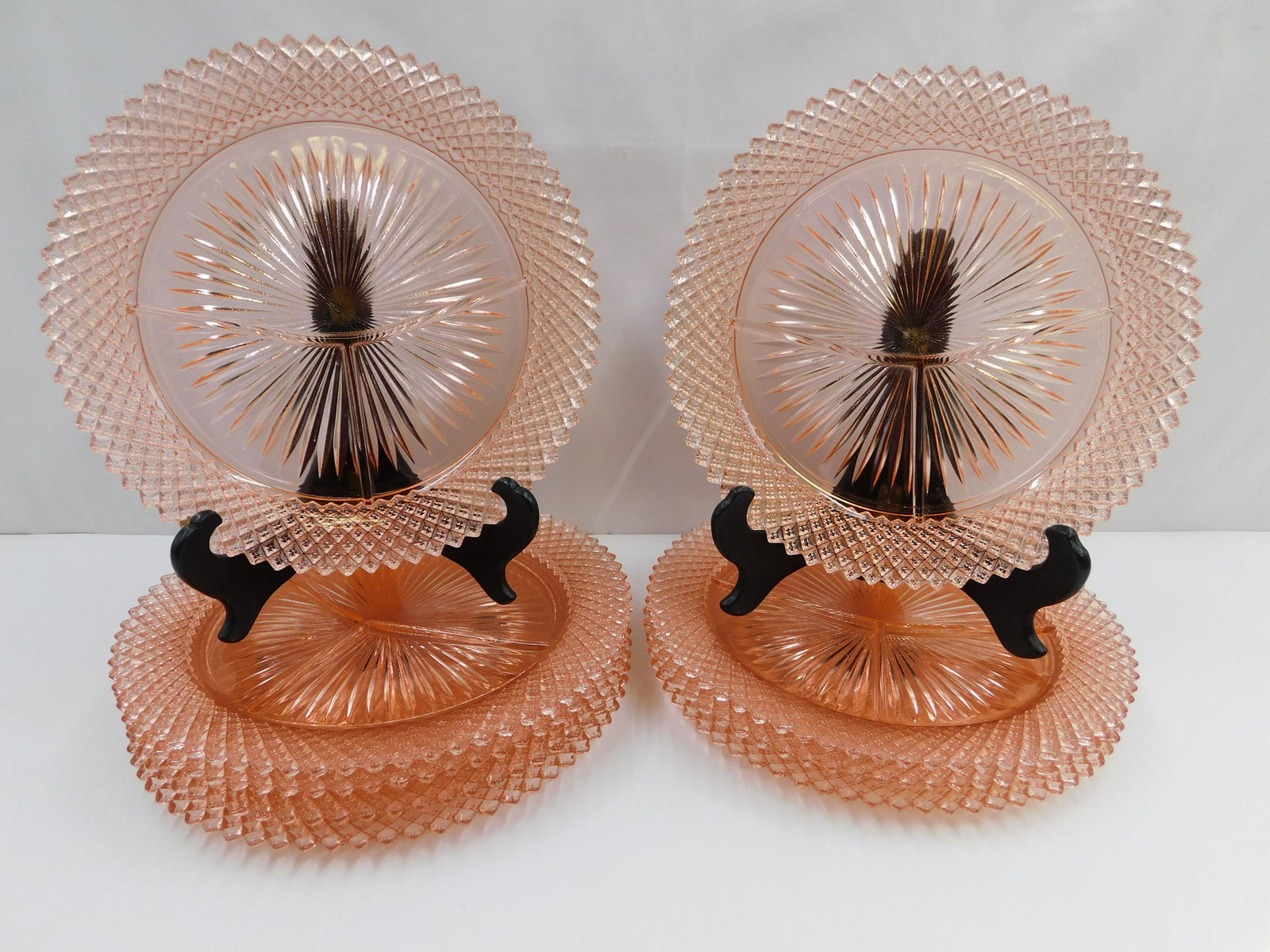 Lot of 9 Pink Depression Glass Divided Dinner Plates (1 of 4)