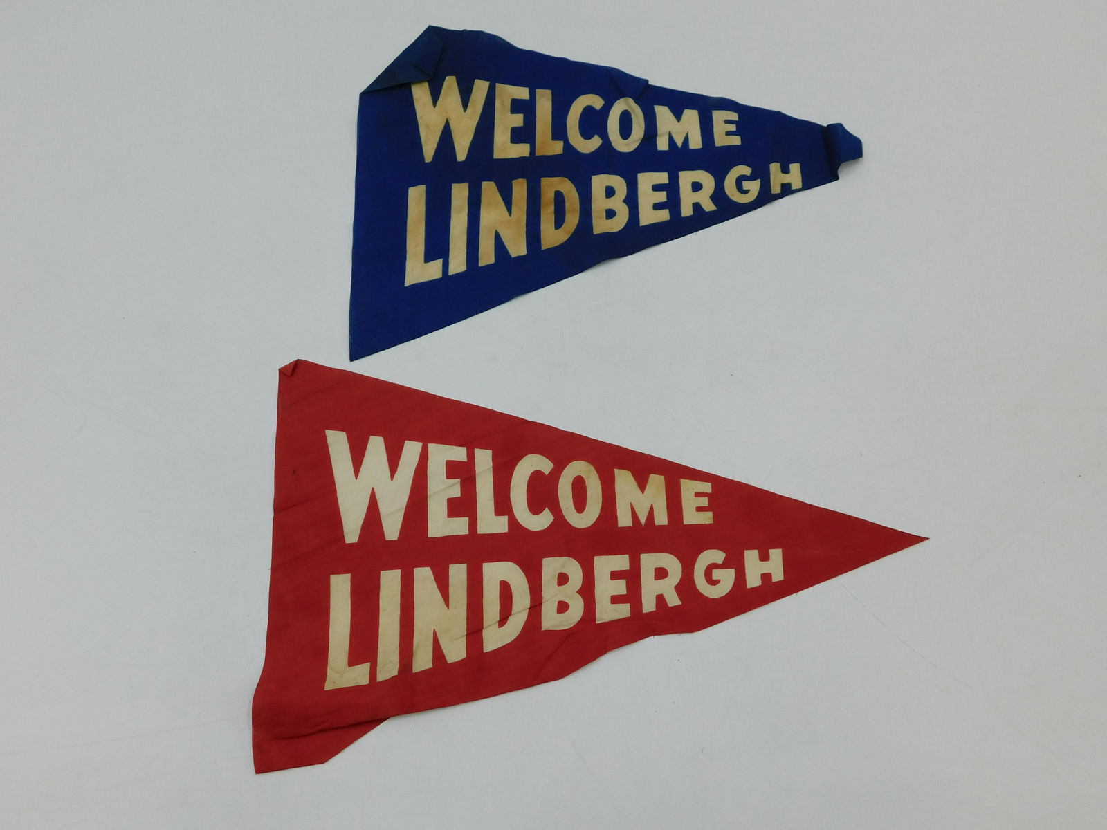 Lot of 2 Vintage Welcome Lindbergh Cloth Pennants (1 of 4)