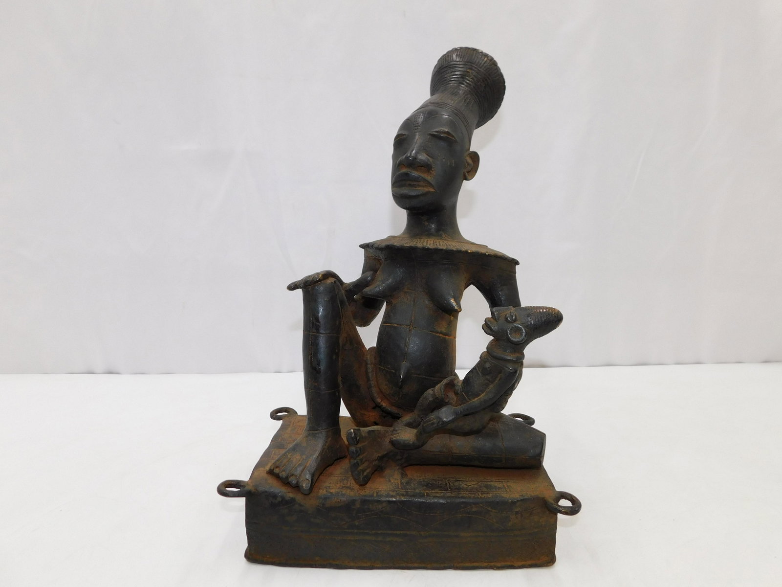African Tribal Art Bronze Statue - Woman with Child (1 of 4)