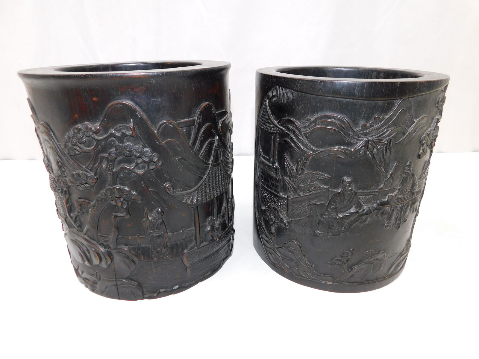 Lot of 2 Chinese Hand Carved Wooden Planters (1 of 6)