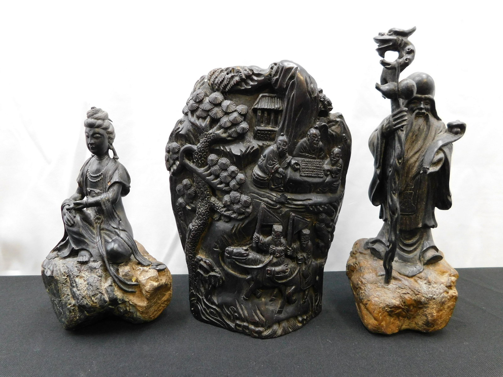 Lot of 3 Hand Carved Chinese Wooden Figurines (1 of 5)