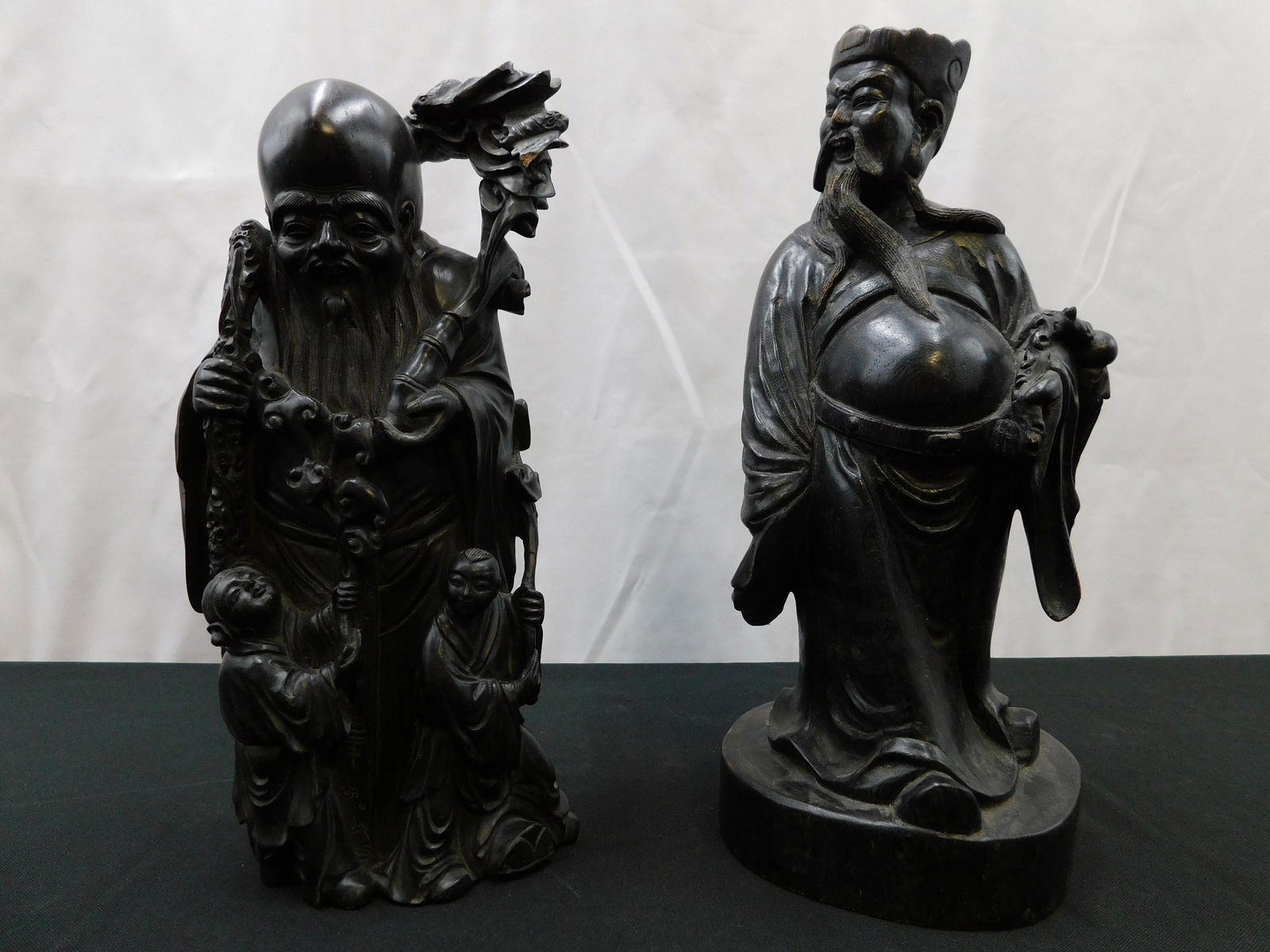 Lot of 2 Hand Carved Chinese Wooden Figurines (1 of 5)