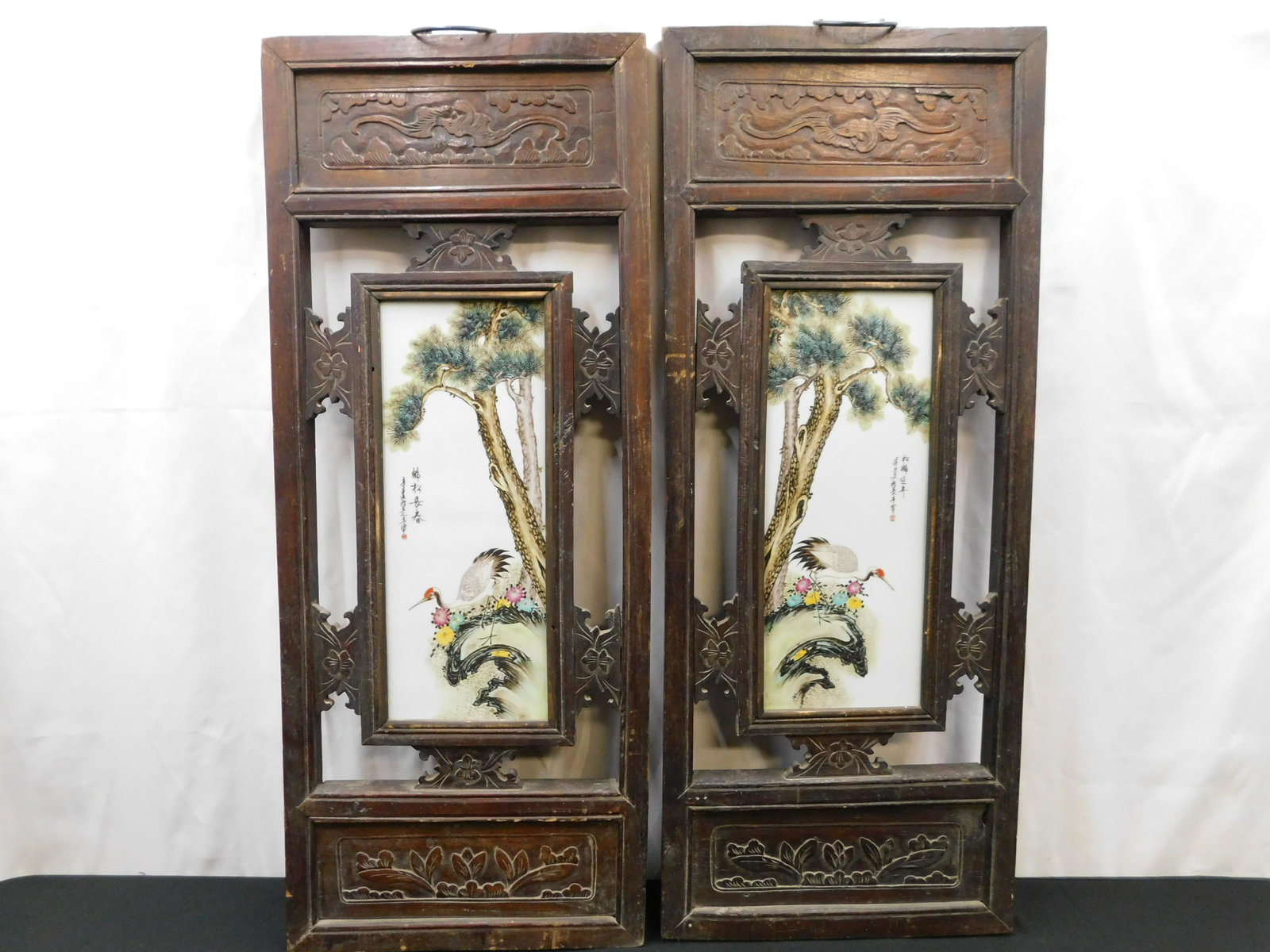 Lot of 2 Chinese Influenced Panels with Tile Plaque Insert (1 of 4)