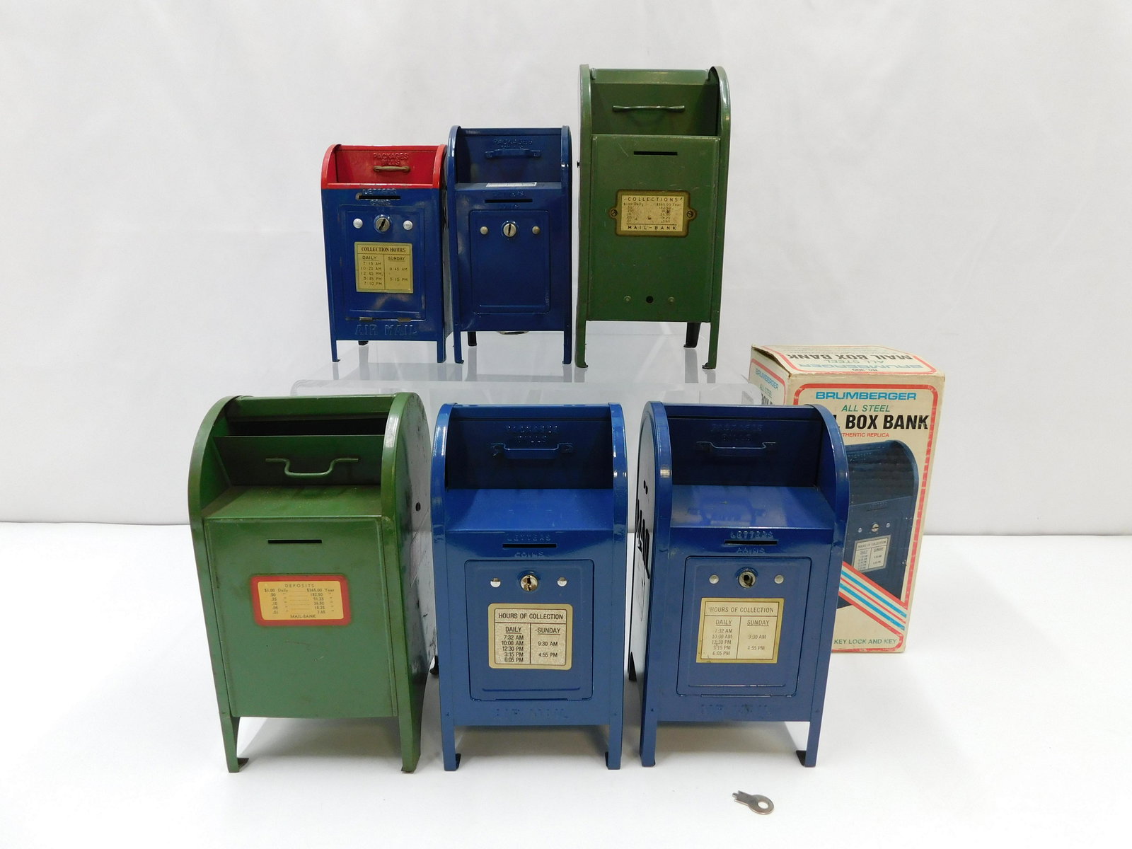 Lot of 6 Vintage Tin Litho Mailbox Still Banks (1 of 7)